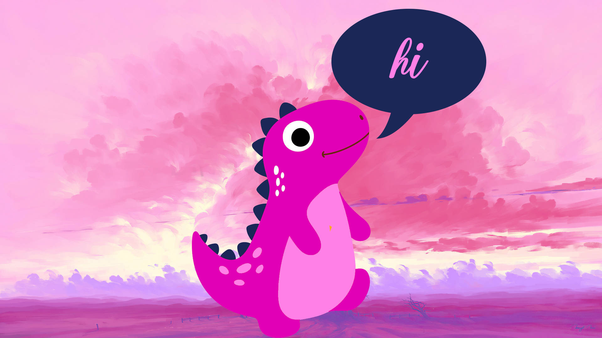 Cute Pink Dinosaur Saying Hi