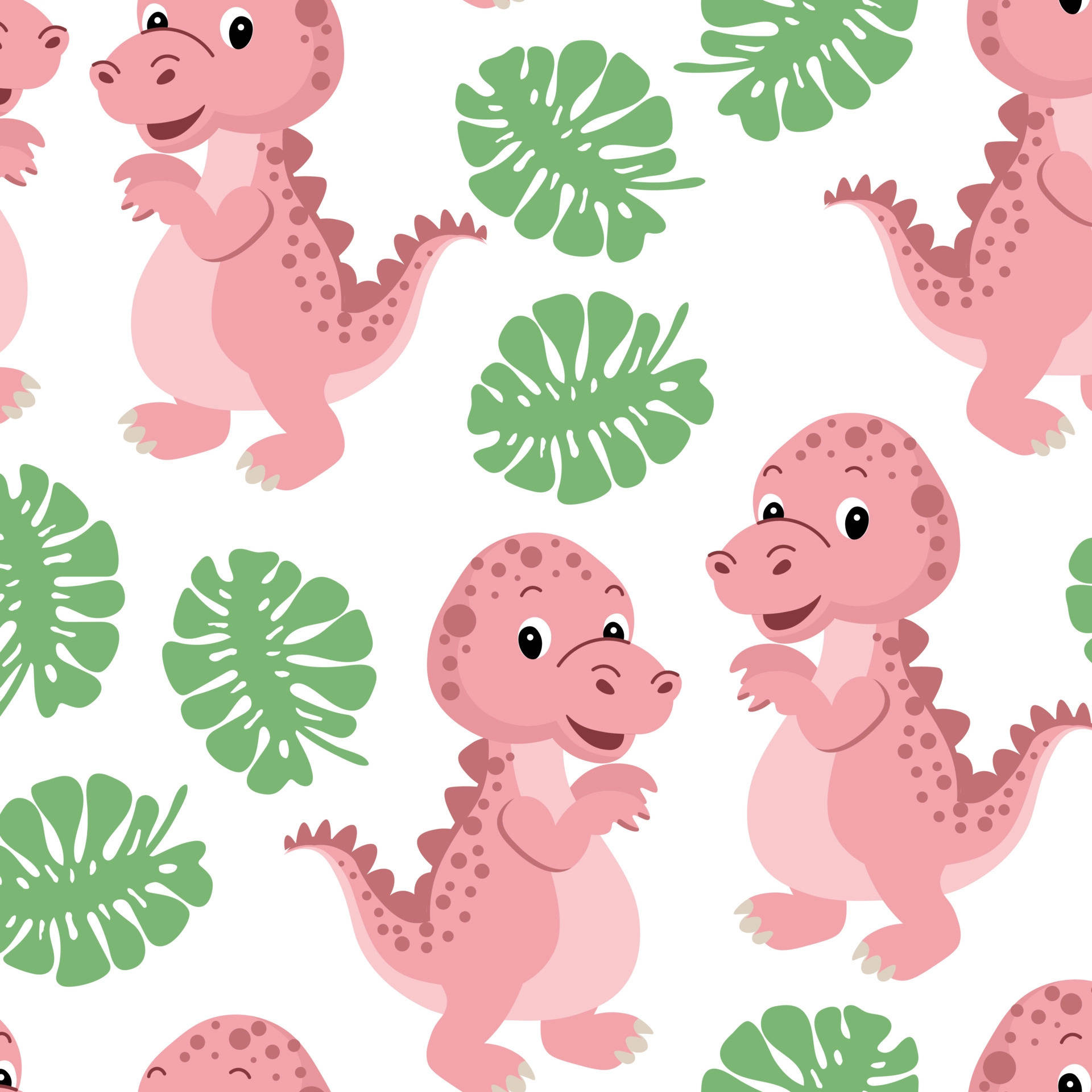 Cute Pink Dinosaur Smiling Pattern Art