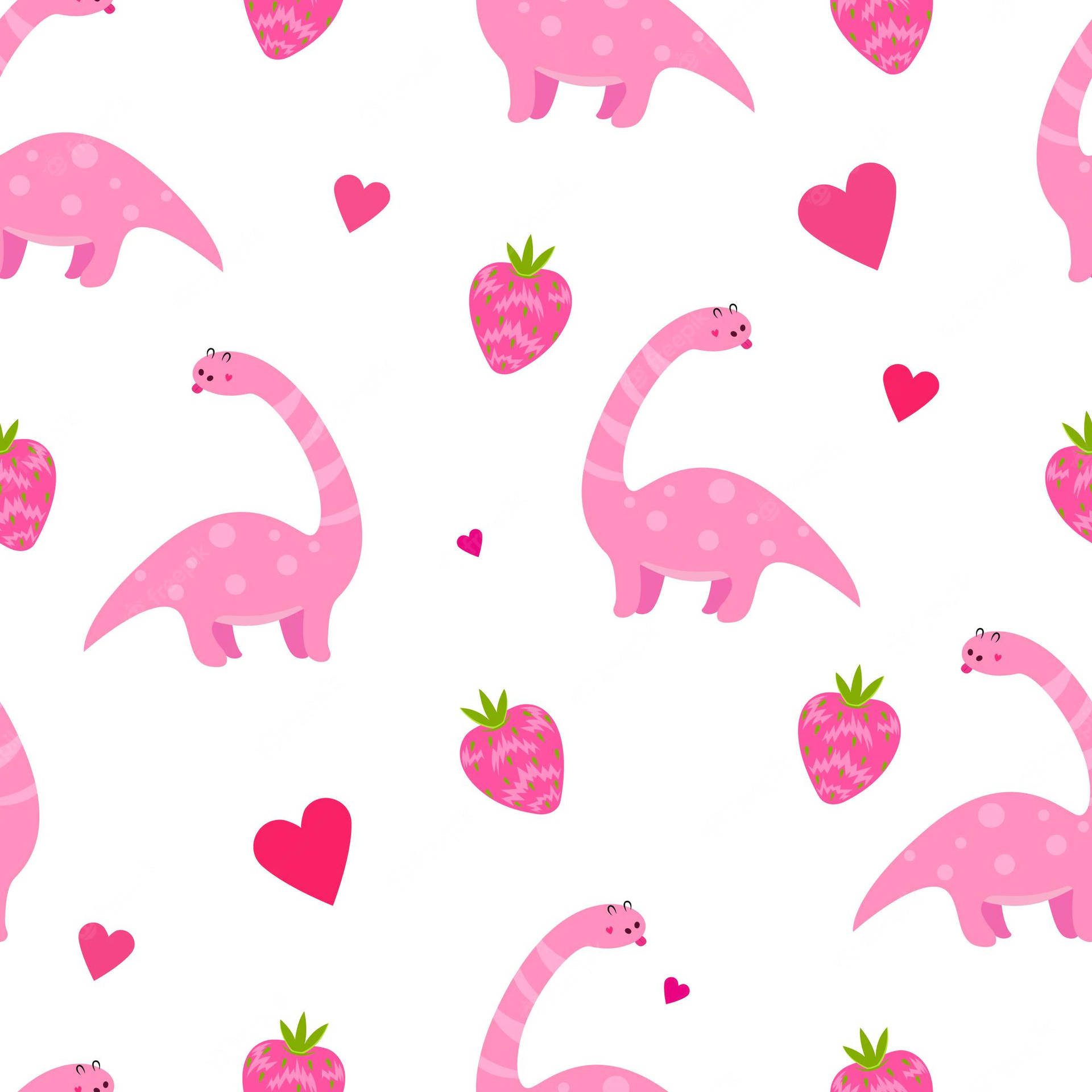 Cute Pink Dinosaur Strawberries And Hearts Pattern