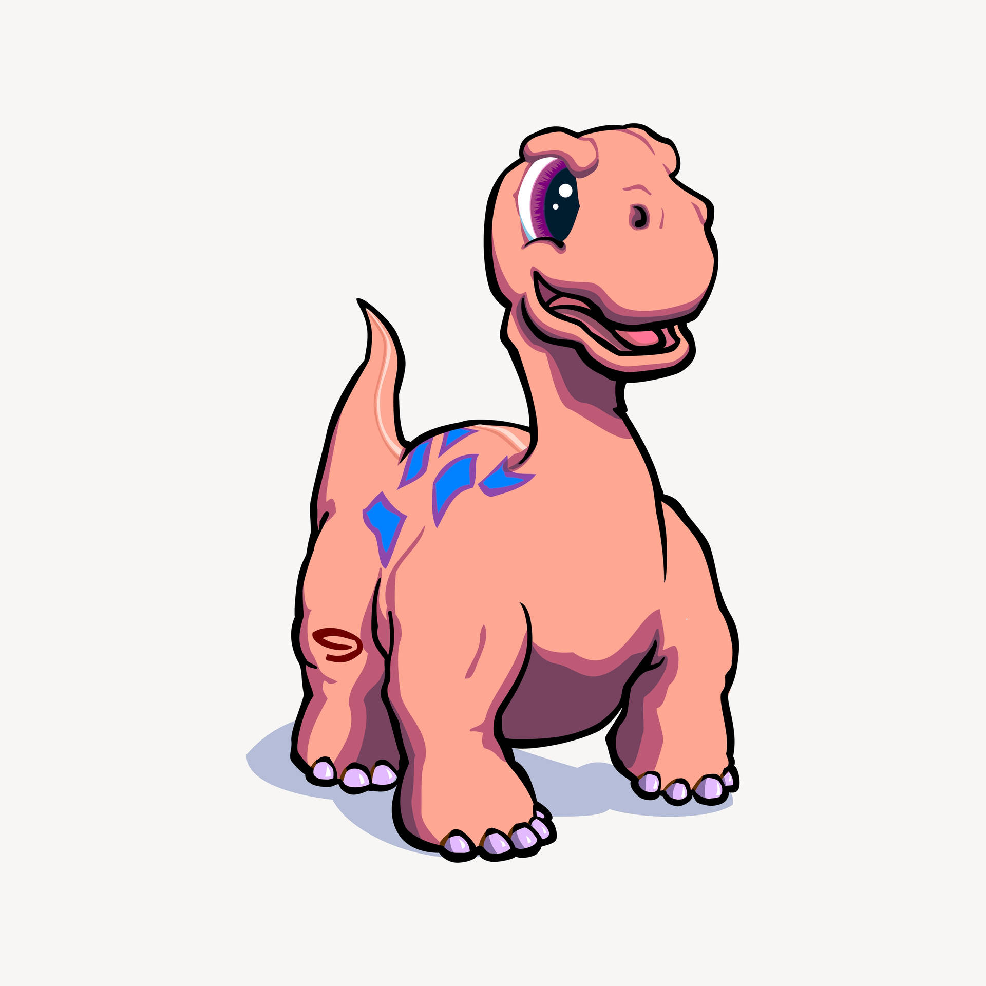 Cute Pink Dinosaur Young Smiling