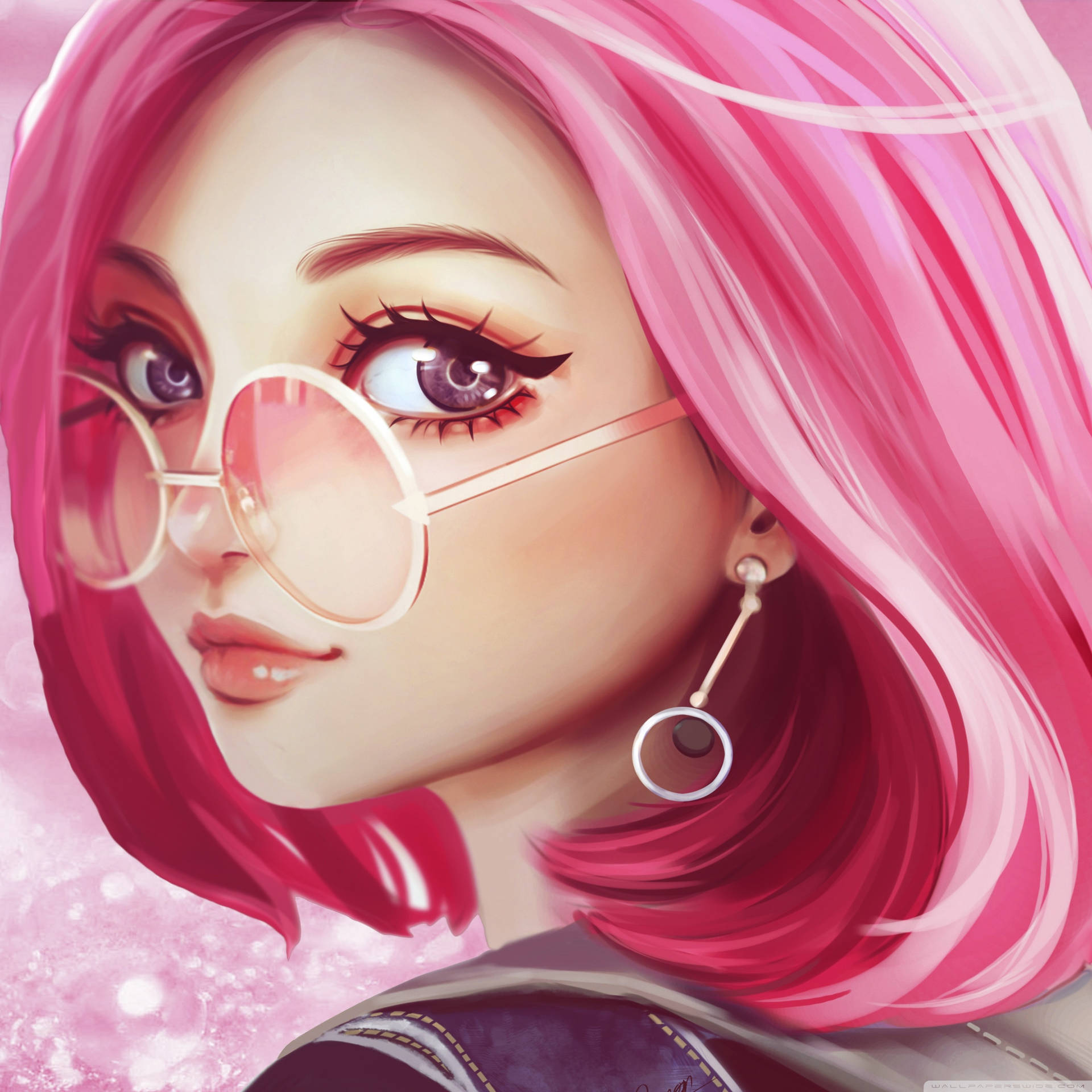 Cute Pink Girl Close Up Portrait Background