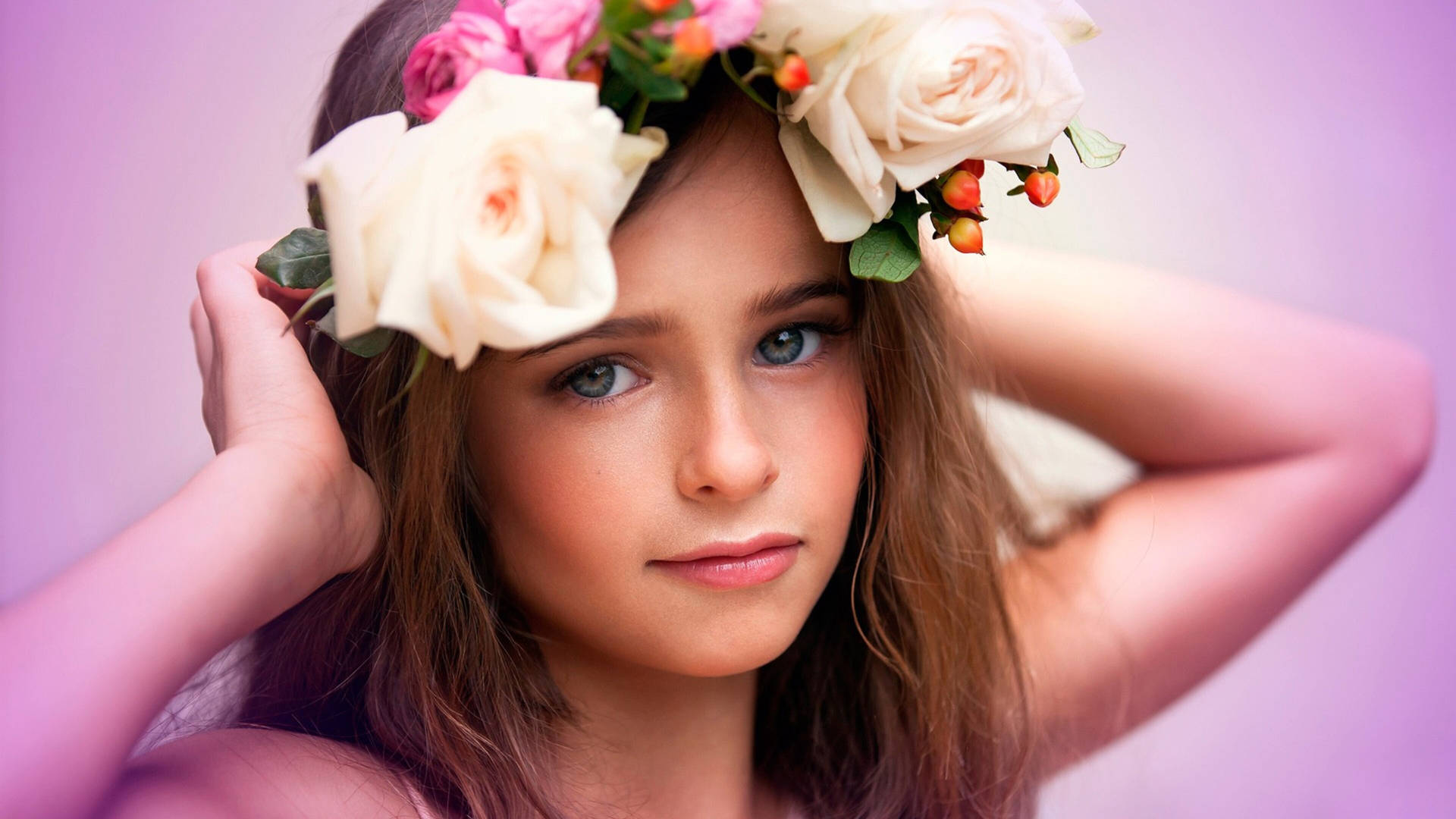 Cute Pink Girl Flower Crown Background