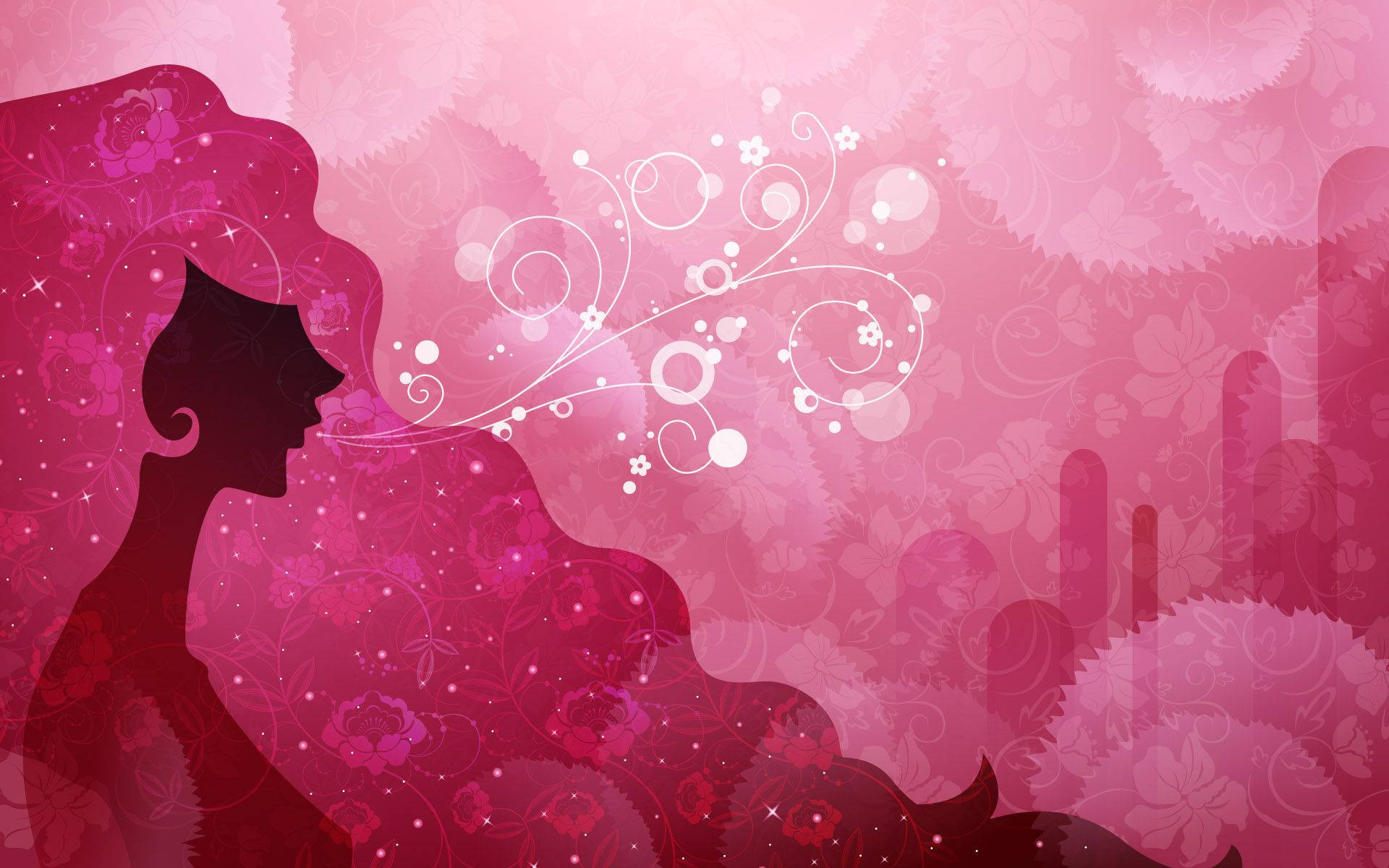 Cute Pink Girl Silhouette Art Background