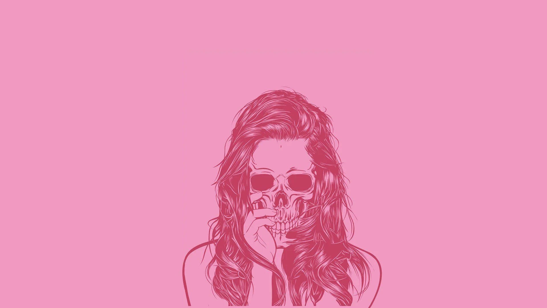 Cute Pink Girl Skull Face Background