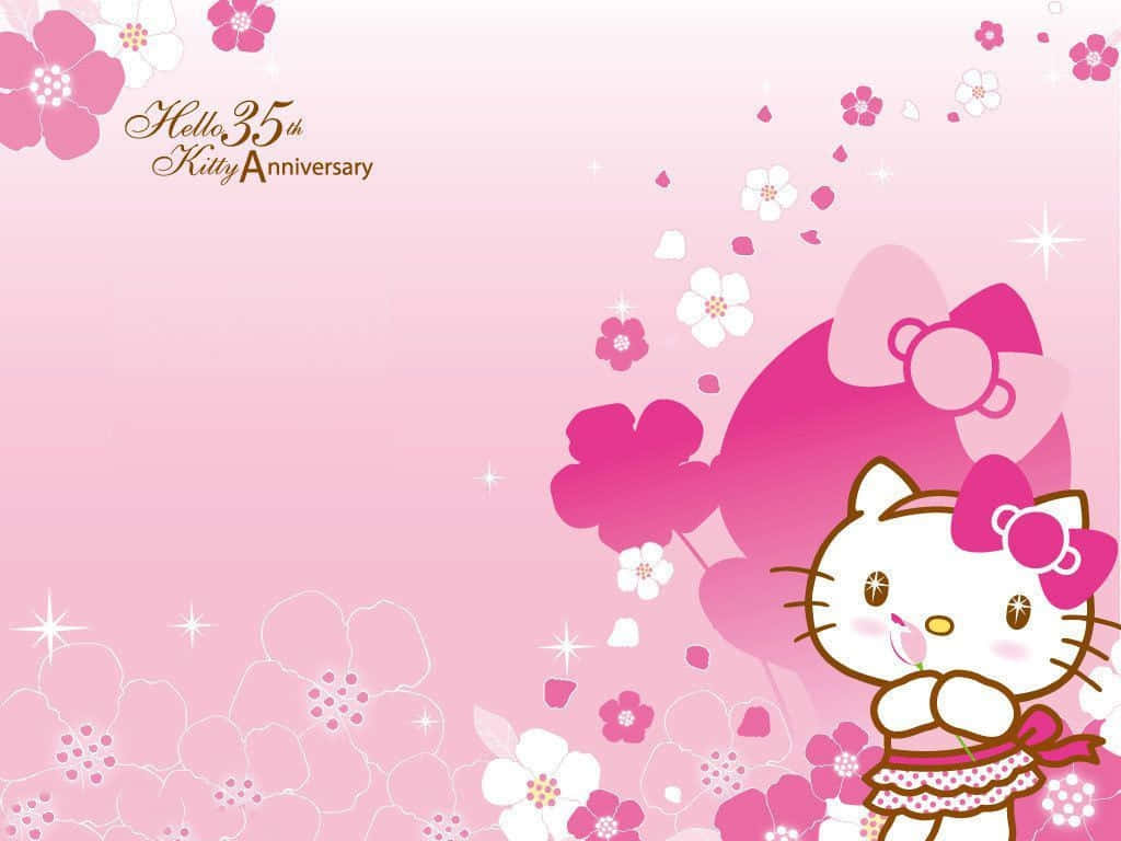 Cute Pink Hello Kitty 35th Anniversary Background