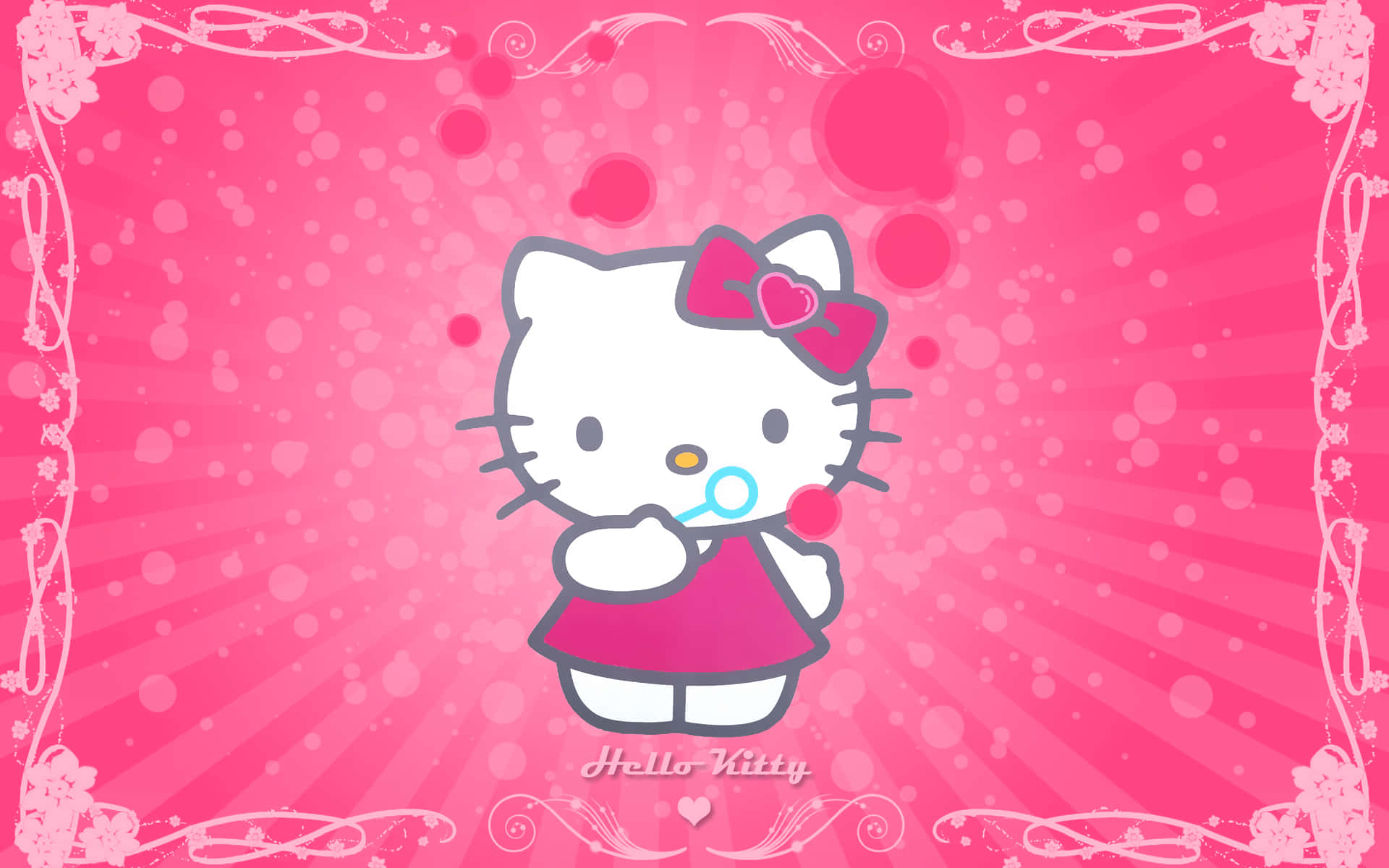 Cute Pink Hello Kitty Blowing Bubbles Background