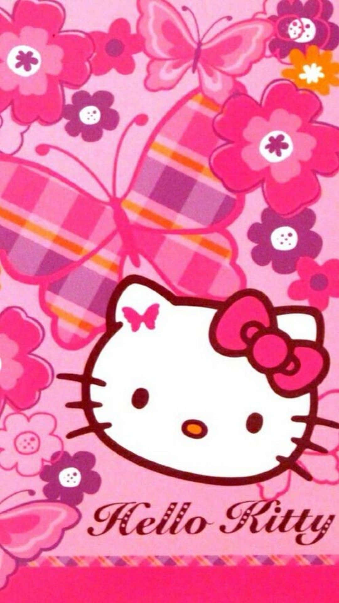 Cute Pink Hello Kitty Butterfly Flowers Background