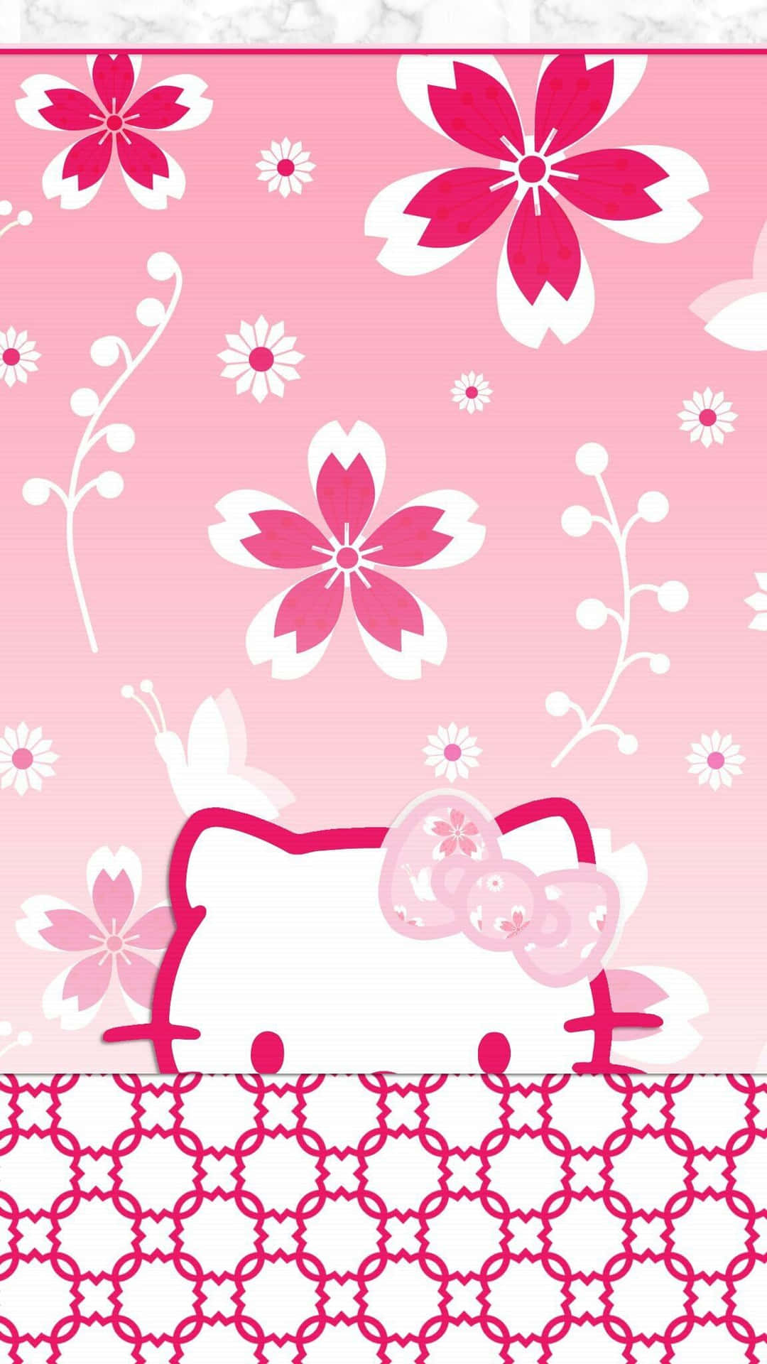 Cute Pink Hello Kitty Flowers Barrier Background