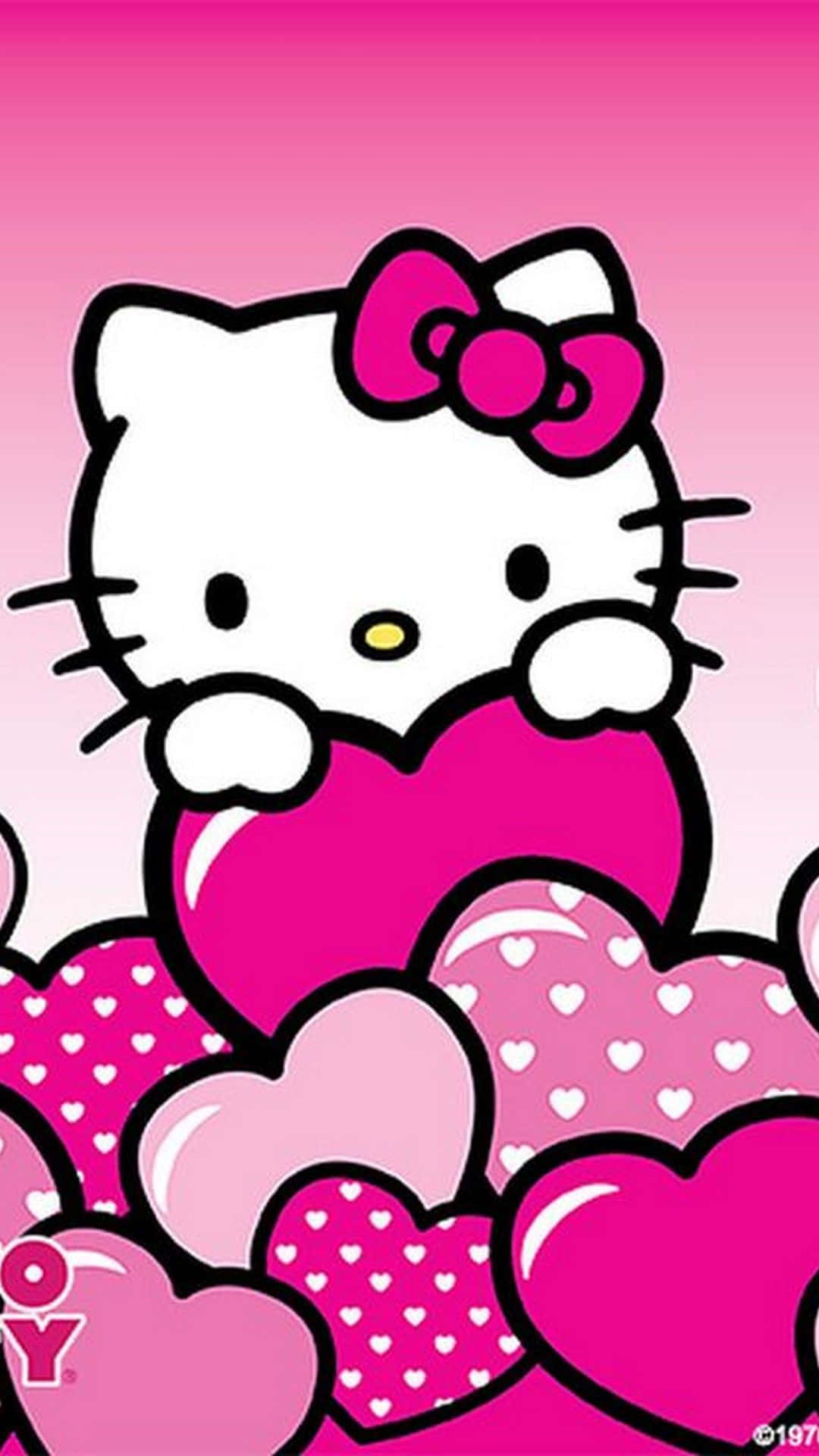 Cute Pink Hello Kitty Hugging Hearts Background