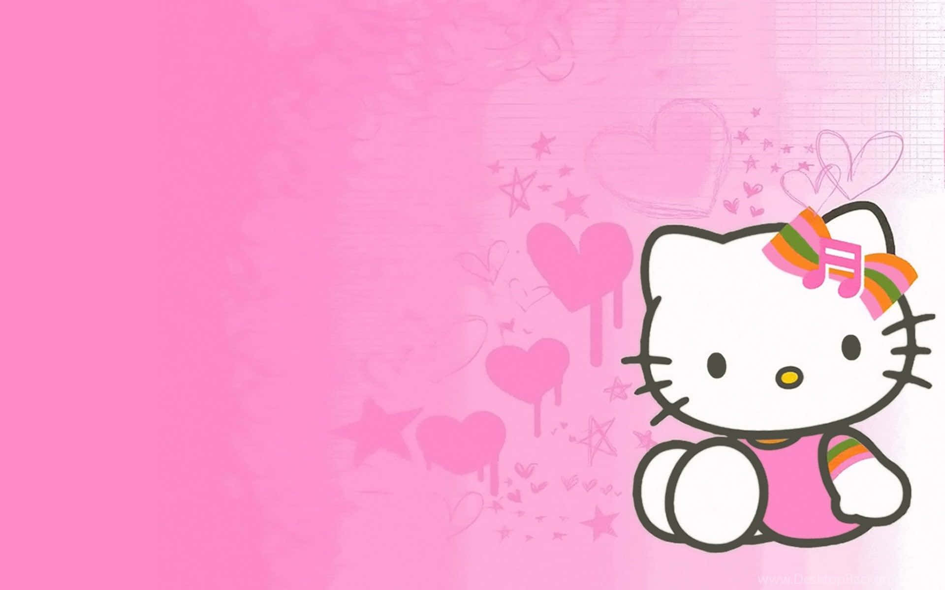 Cute Pink Hello Kitty Music Symbol Ribbon Background