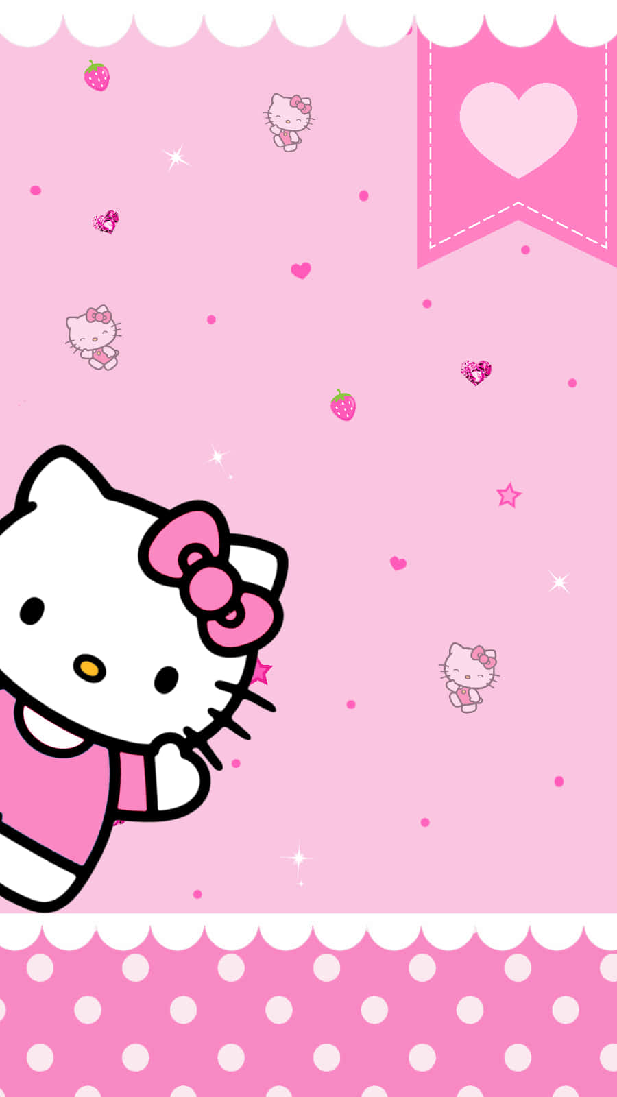 Cute Pink Hello Kitty Strawberries Hearts Background