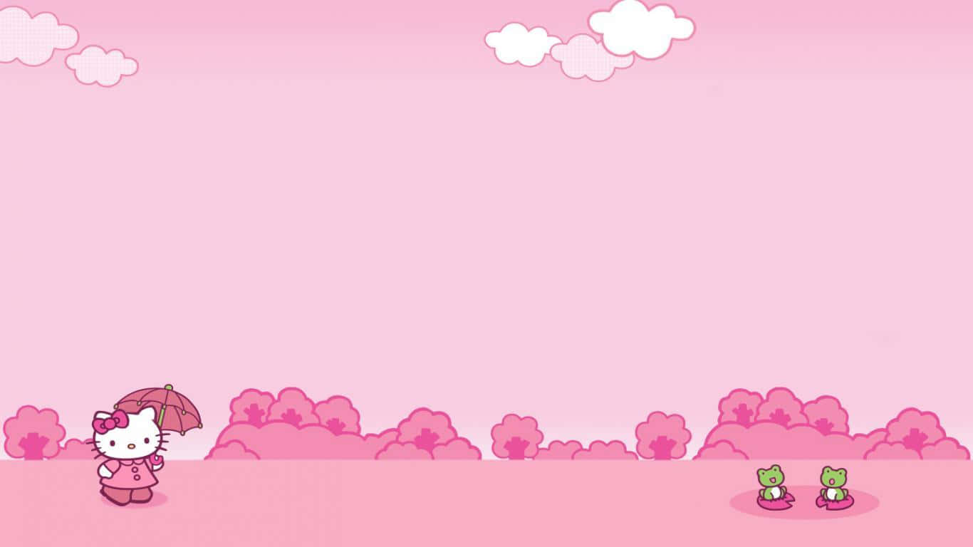 Cute Pink Hello Kitty Two Frogs Background