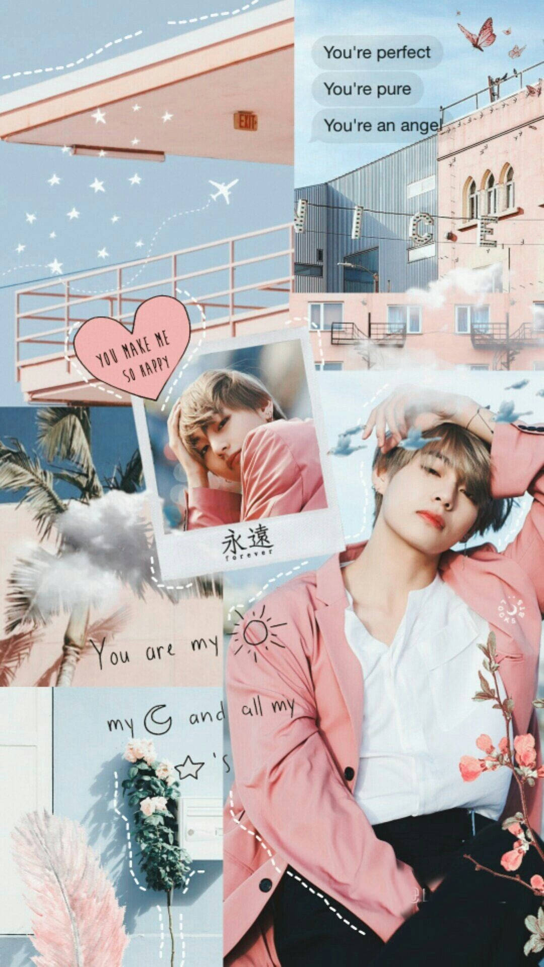 Cute Pink Kim Tae-hyung Aesthetic Background