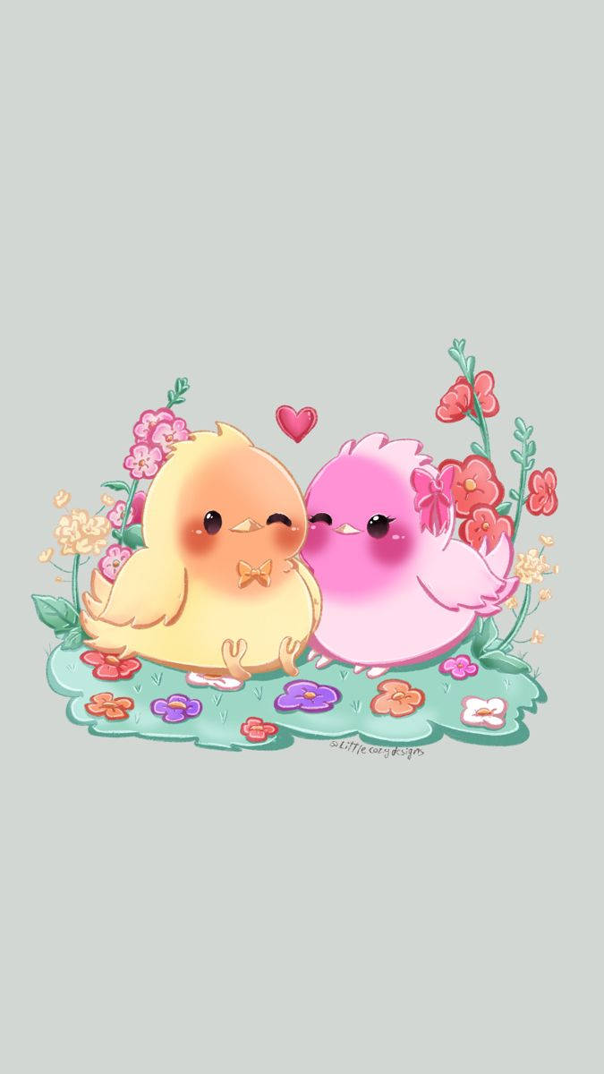 Cute Pink Love Birds Background