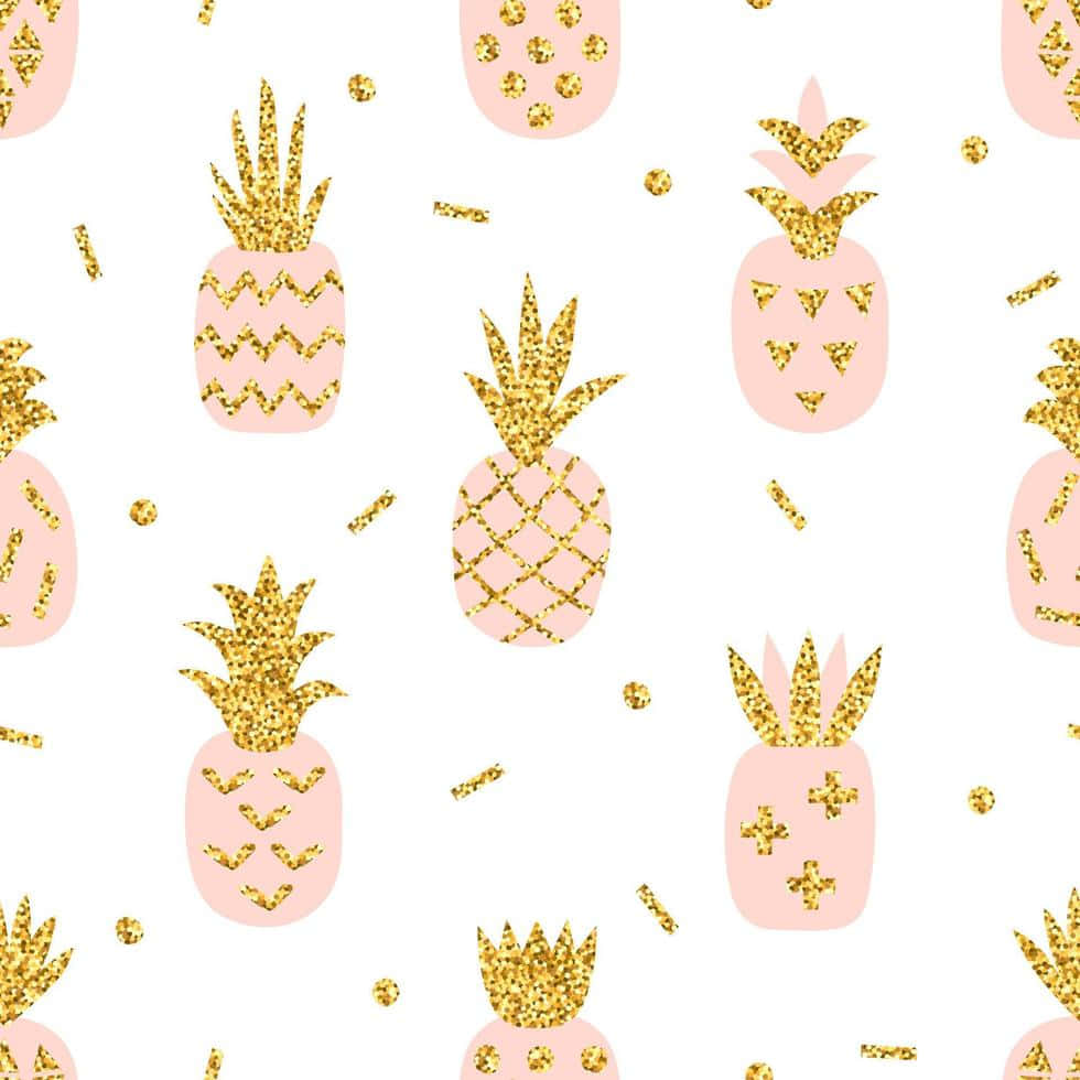 Cute Pink Pineapple Golden Crown Background