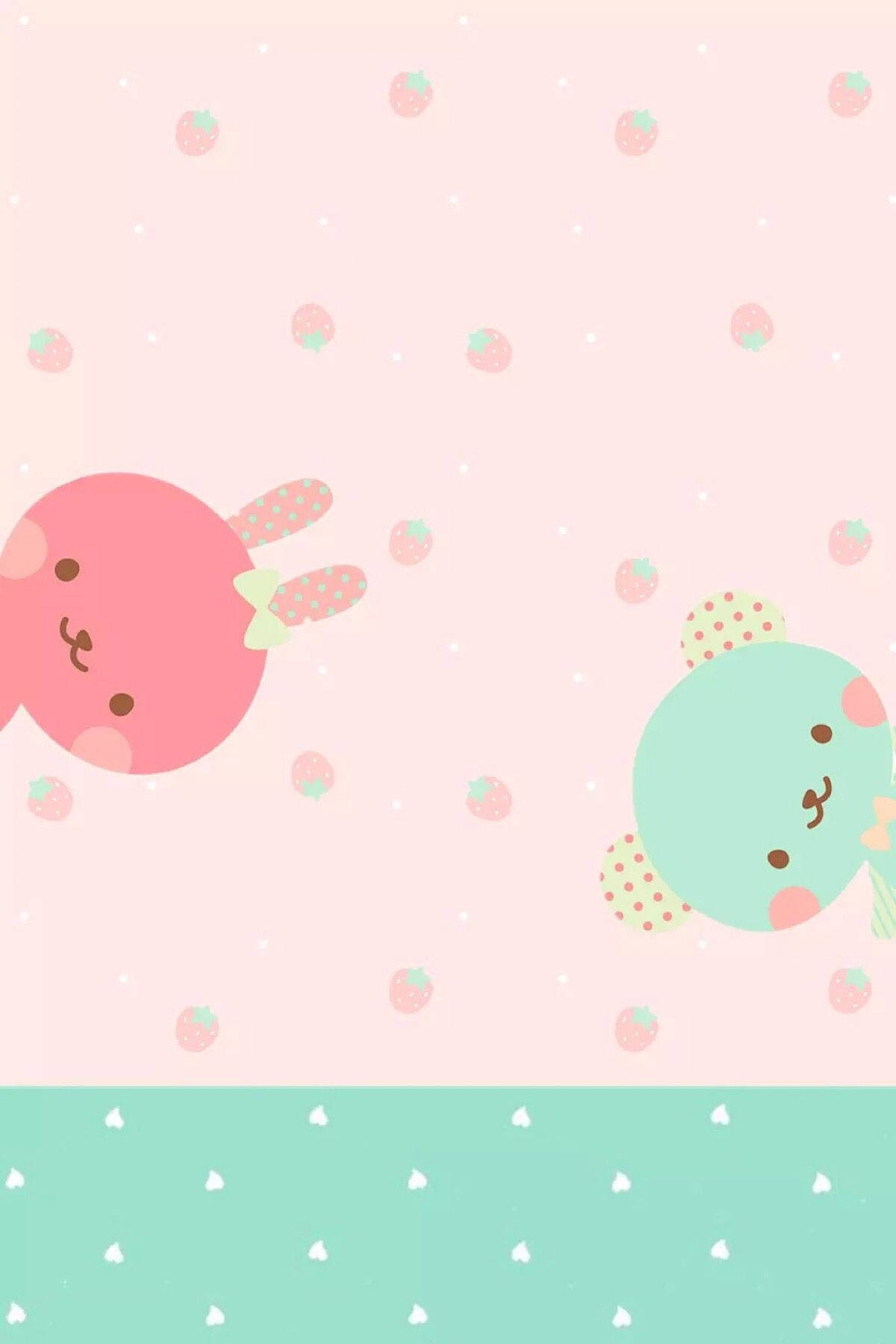 Cute Pink Rabbit And Green Bear Background