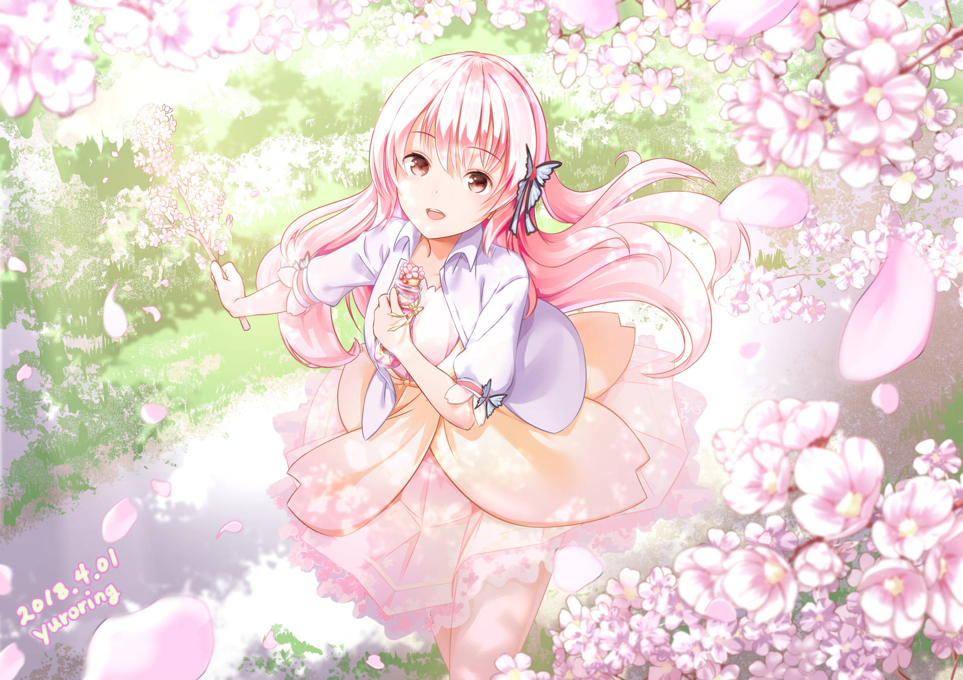 Cute Pink Spring Girl Background