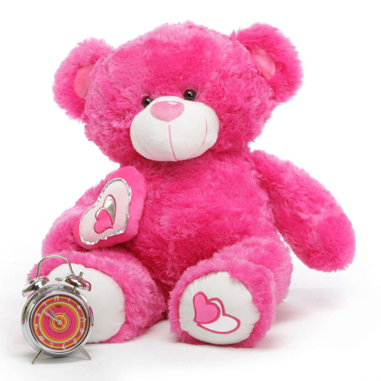 Cute Pink Teddy Bear Alarm Clock Background