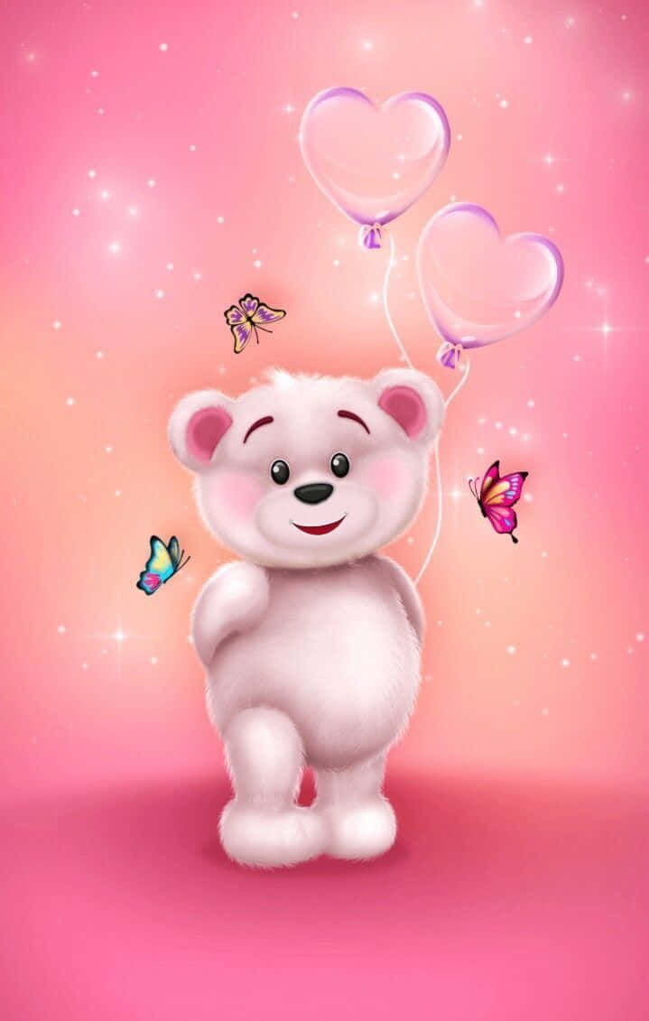 Cute Pink Teddy Bear Balloons Background