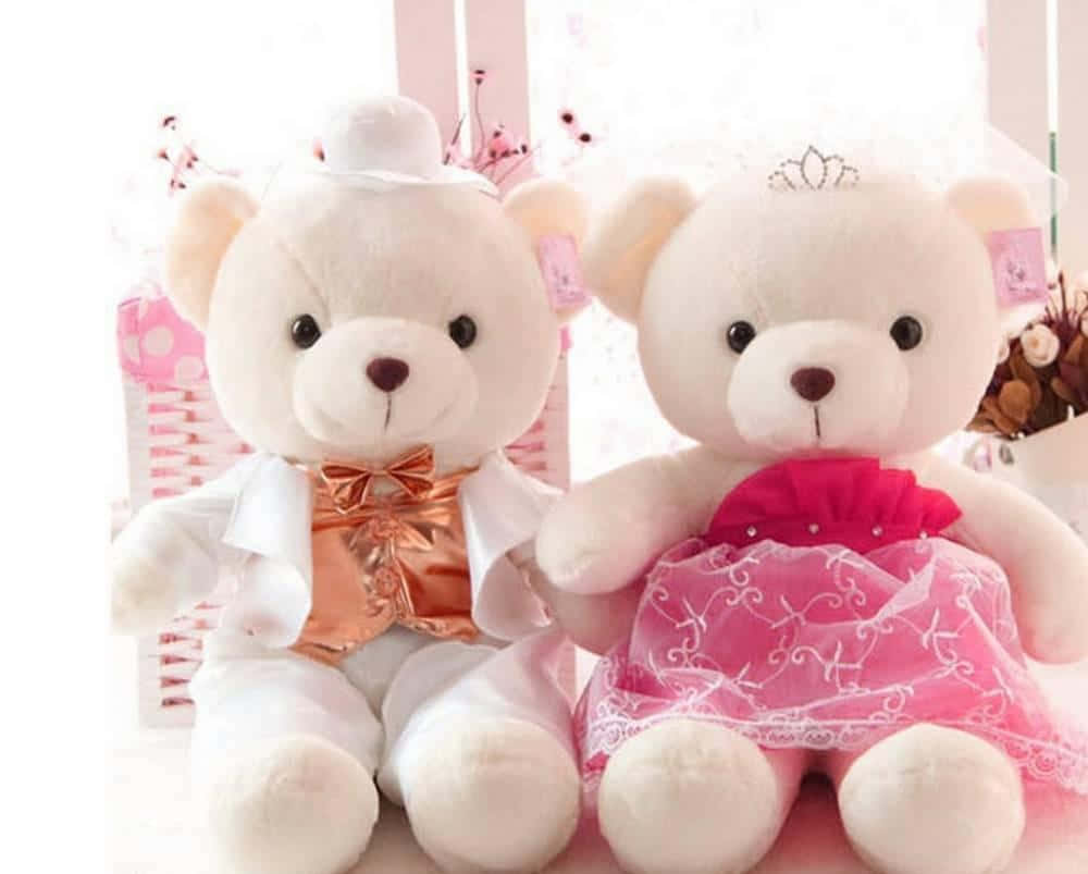 Cute Pink Teddy Bear Couple Background