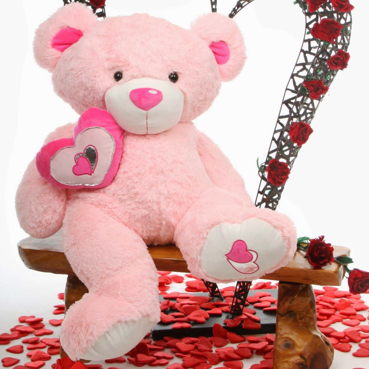 Cute Pink Teddy Bear Flowers Background
