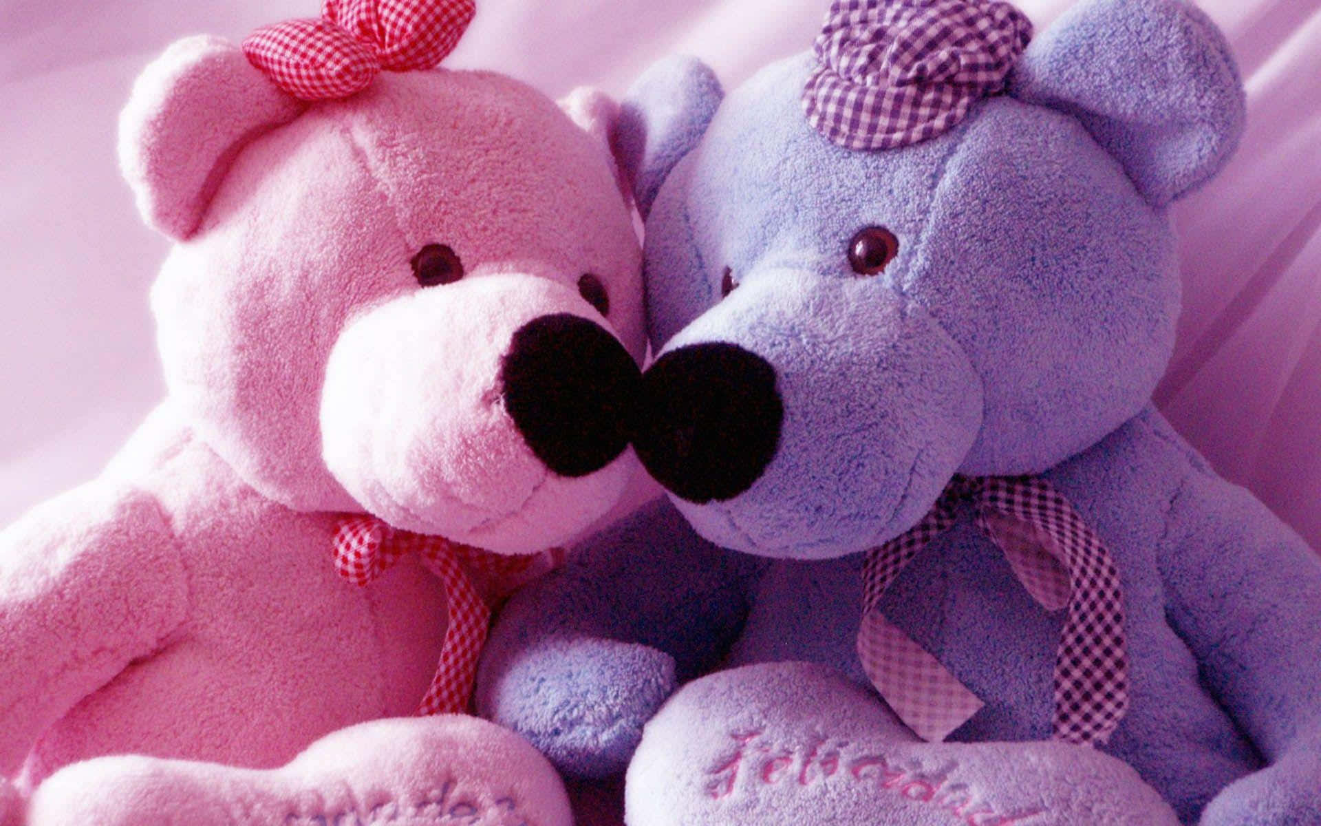 Cute Pink Teddy Bear Kiss Background