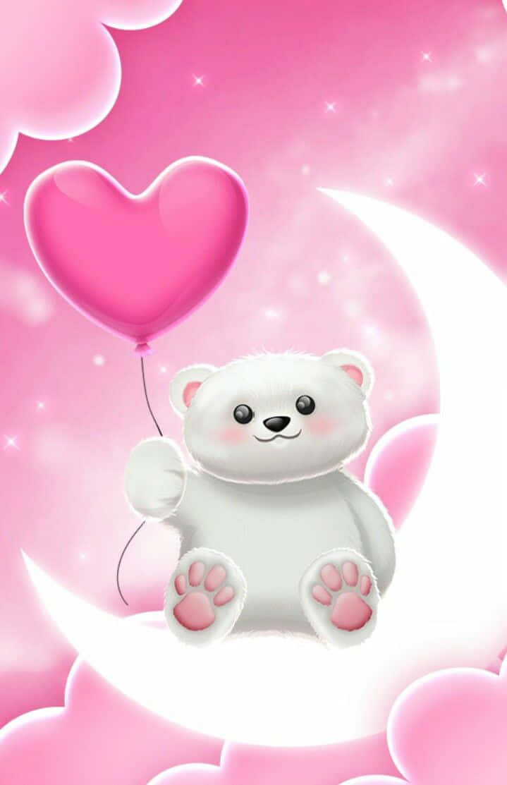 Cute Pink Teddy Bear Moon Background
