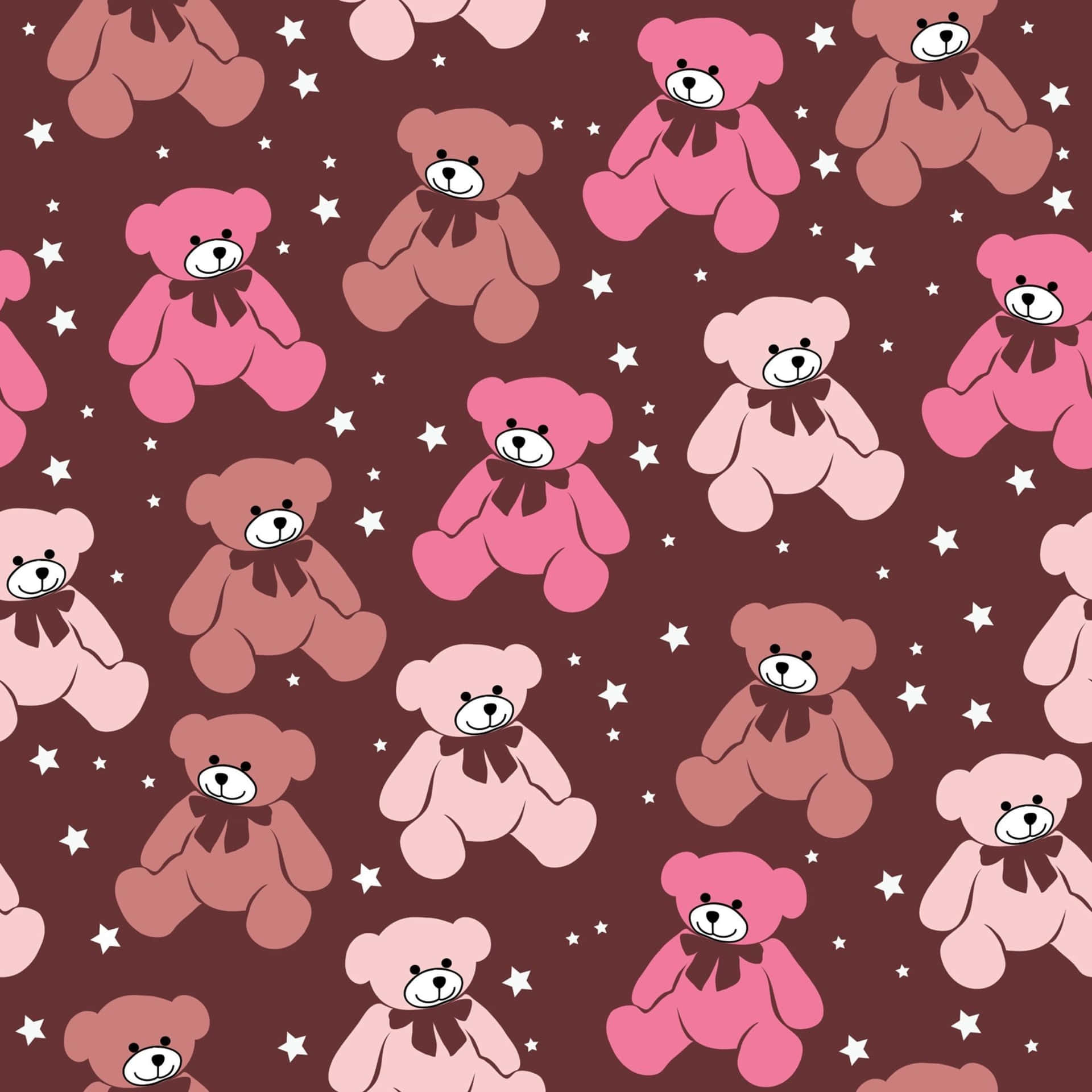 Cute Pink Teddy Bear Stars Background