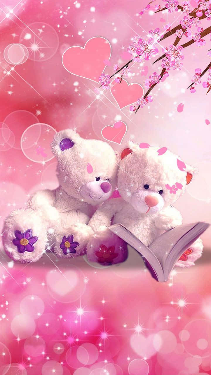 Cute Pink Teddy Bear Valentine's Day Background