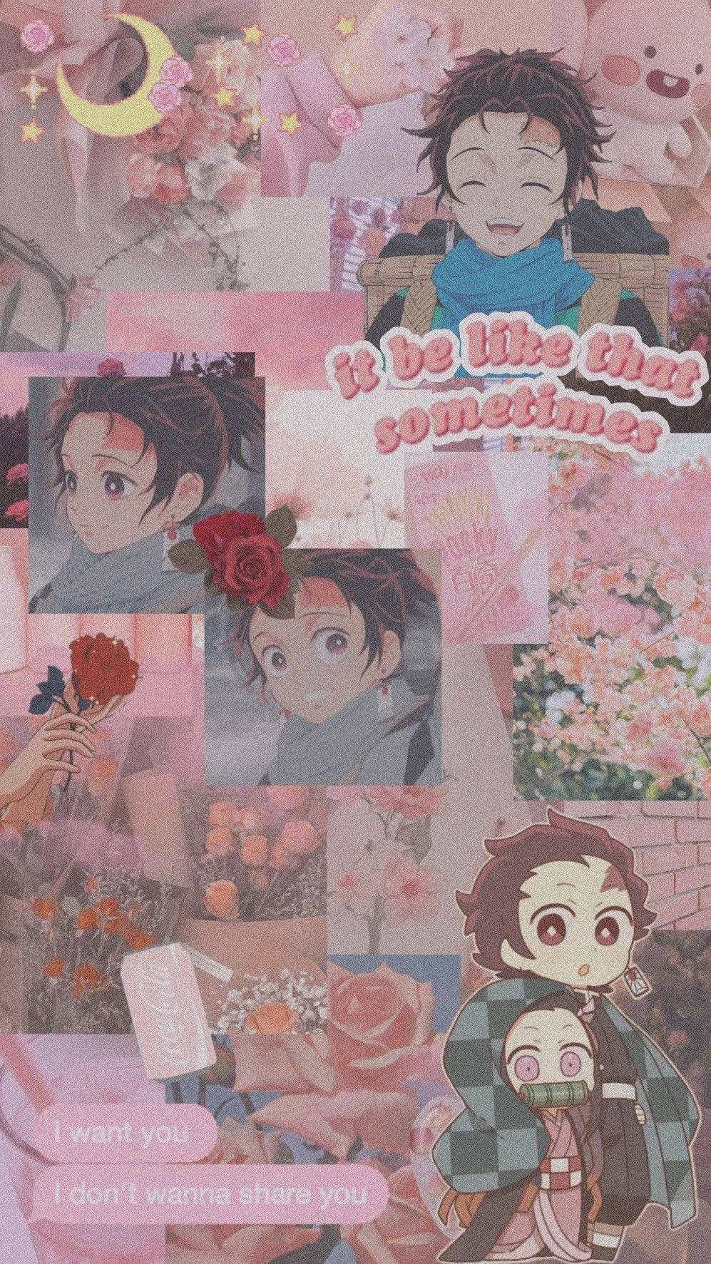 Cute Pink Themed Tanjiro Aesthetic Background