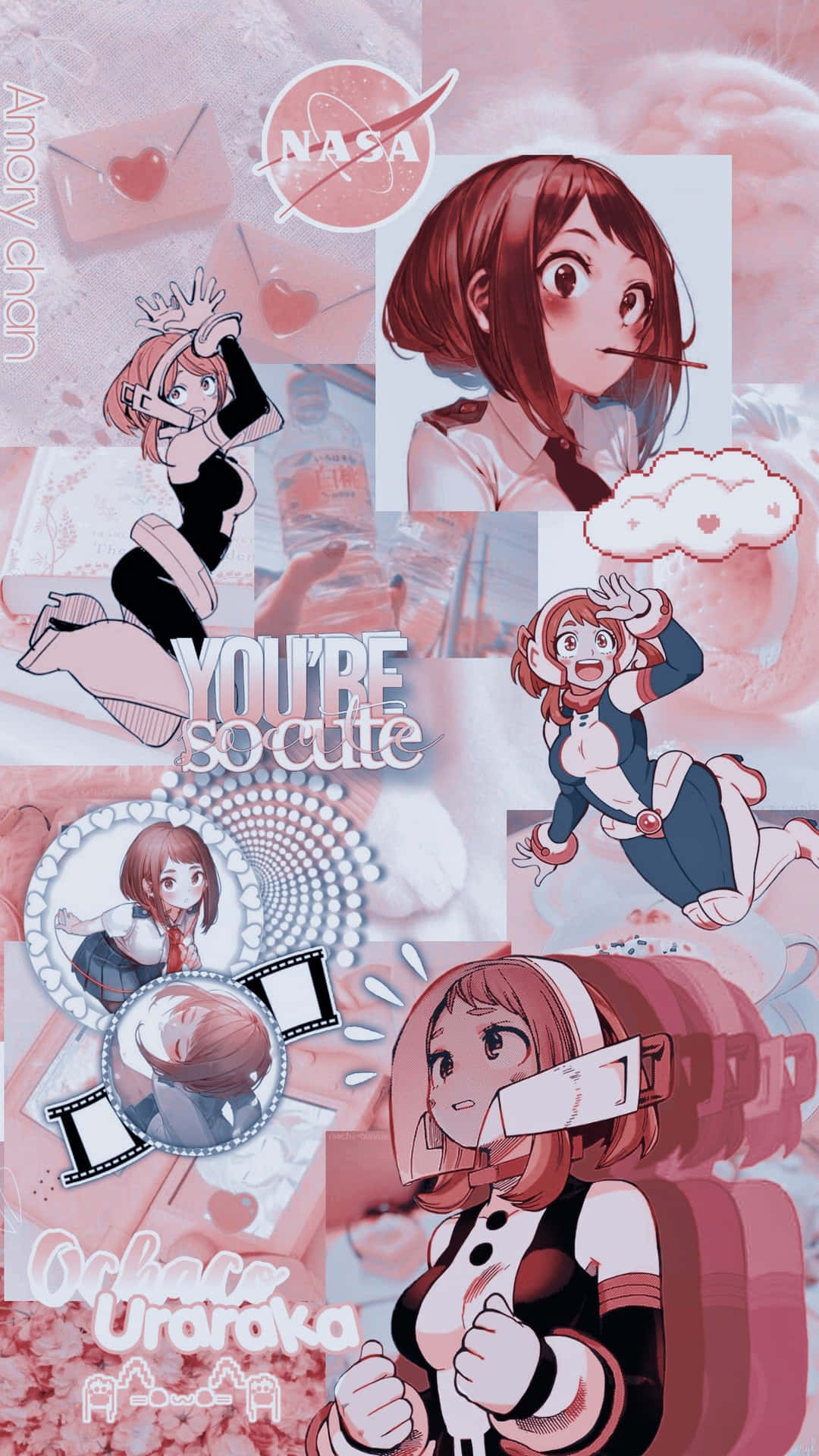 Cute Pink Uraraka Aesthetic Collage Background