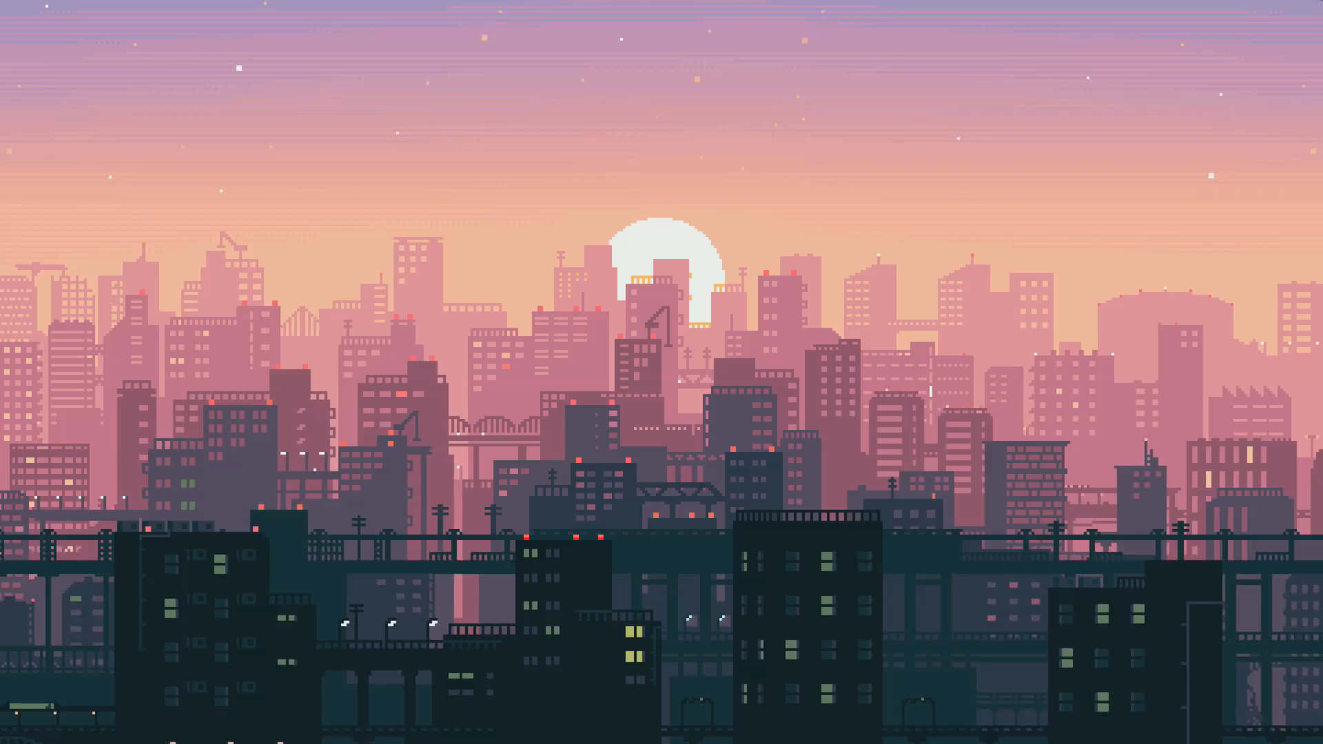 Cute Pixel Desktop Buildings Background