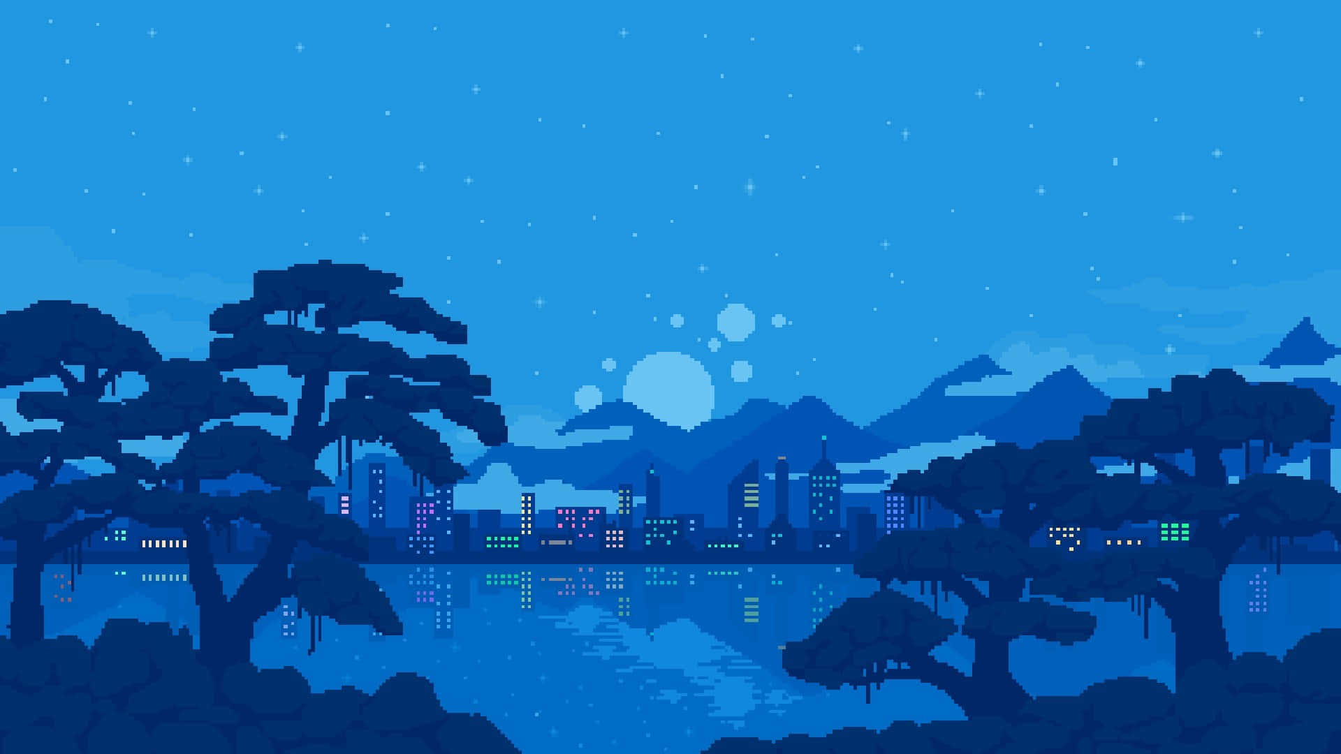 Cute Pixel Desktop Nightscape Background