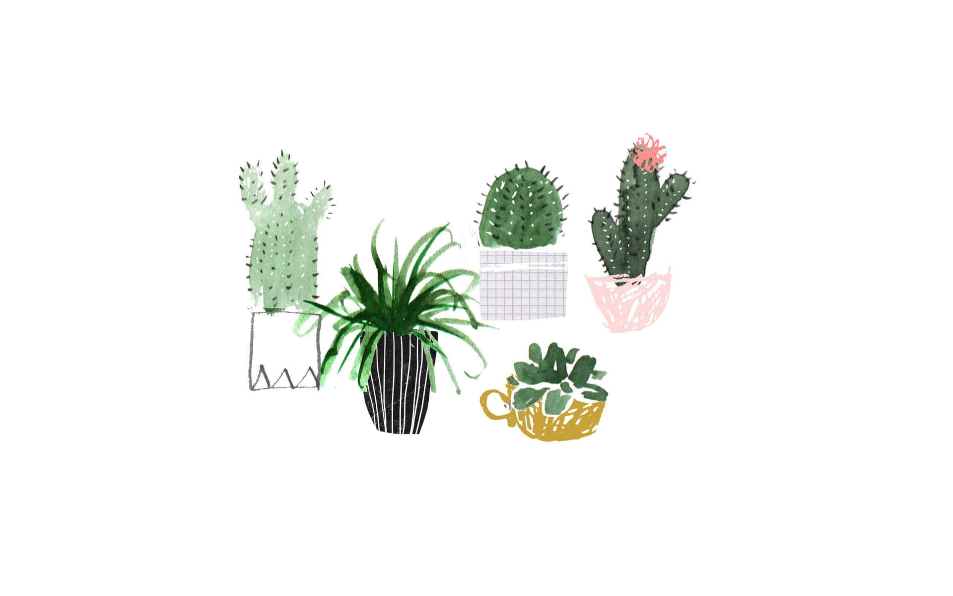 Cute Plant Family Minimalist Plant Desktop Background