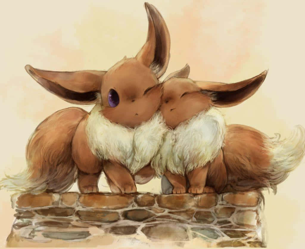 Cute Pokémon Eevees Cuddling Background