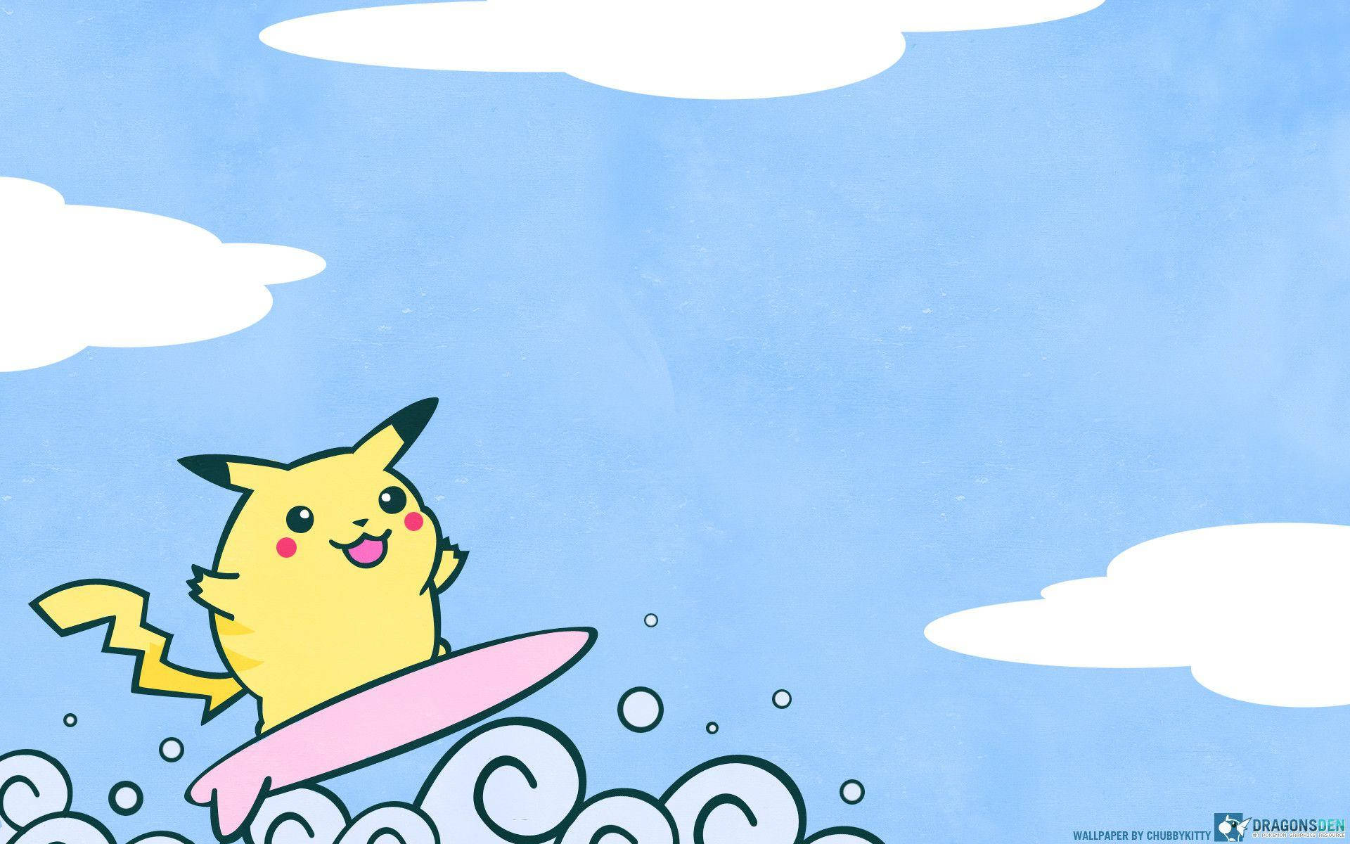 Cute Pokemon Surfing Pikachu Background