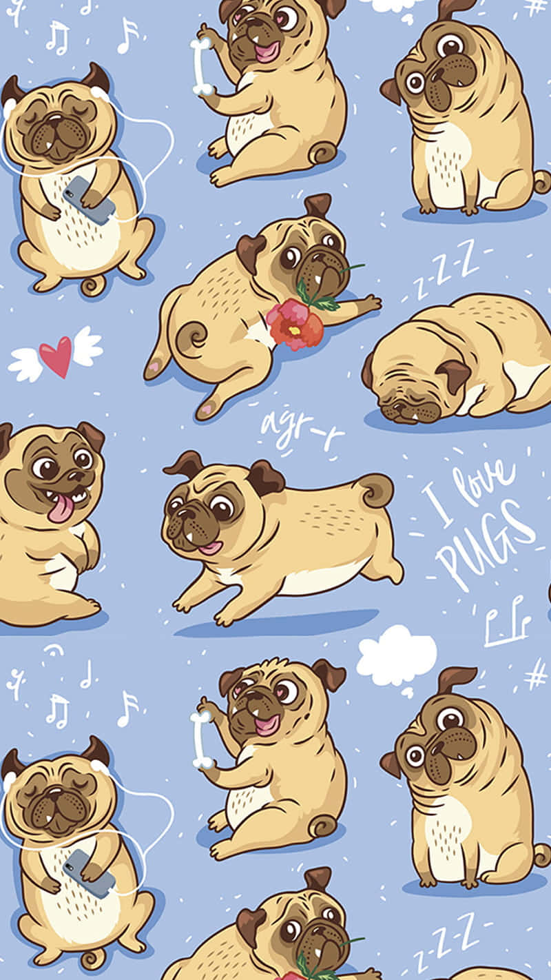 Cute Pug Cartoon-style Illustration Background