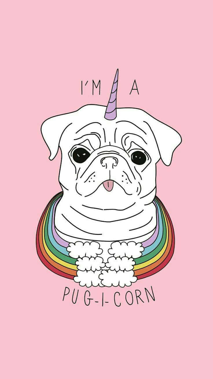 Cute Pug Illustrated As A Unicorn Background