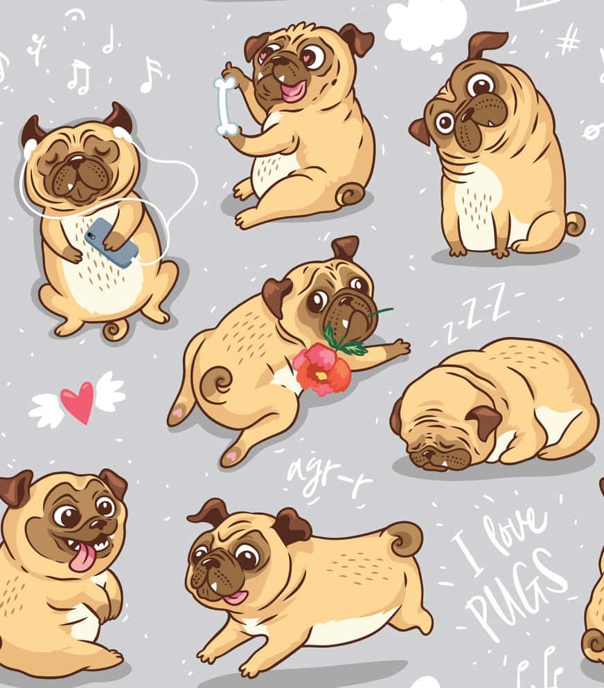 Cute Pug Playfully Illustrated Background
