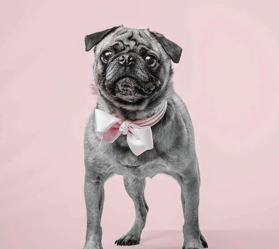 Cute Pug Wearing A Bowtie Background
