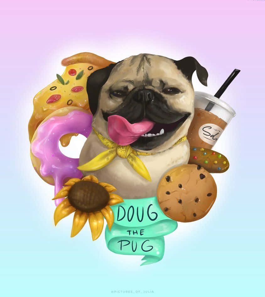 Cute Pug With Desserts Background