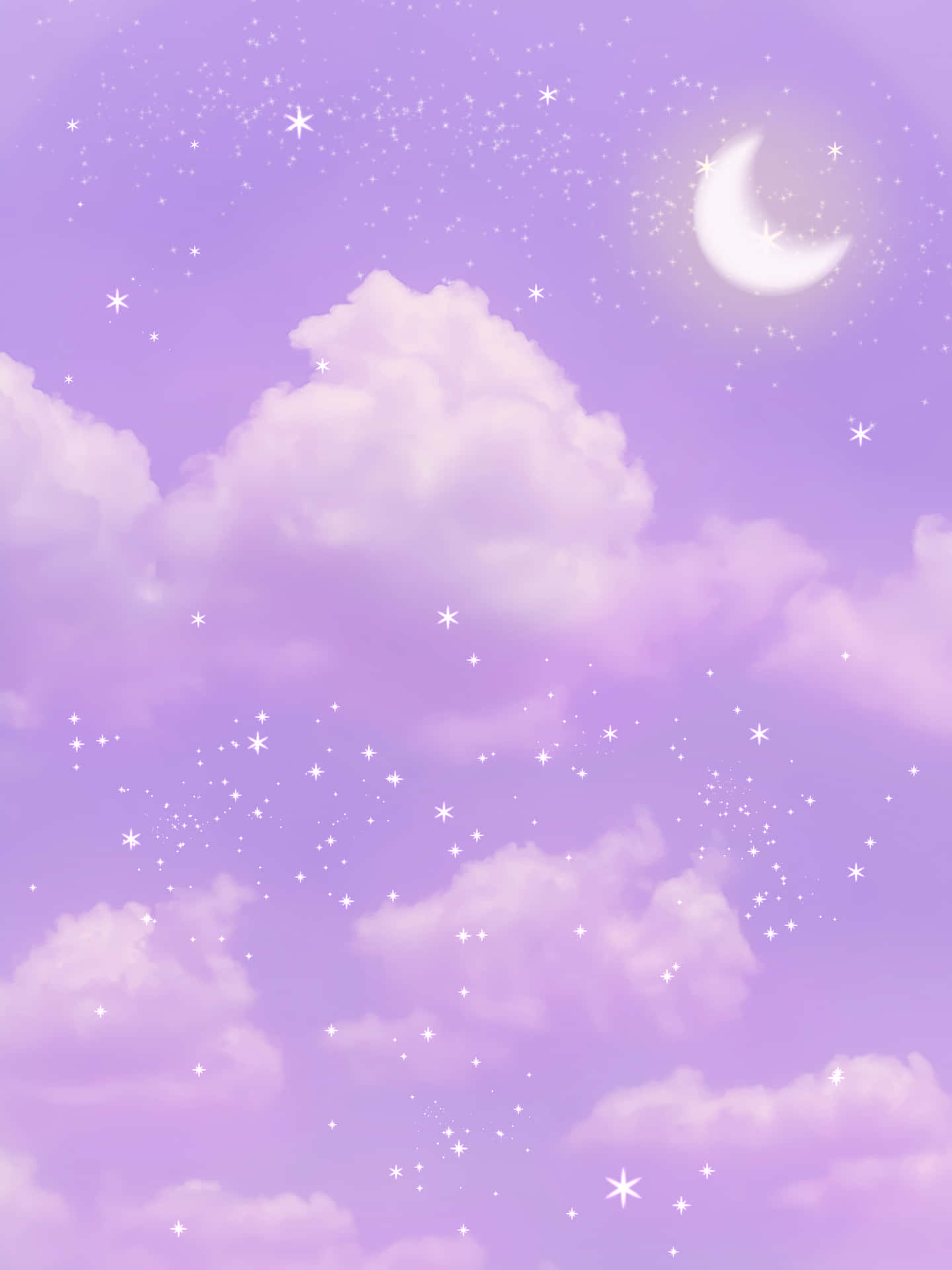 Cute Purple Aesthetic Cloudy Sky With Moon Background
