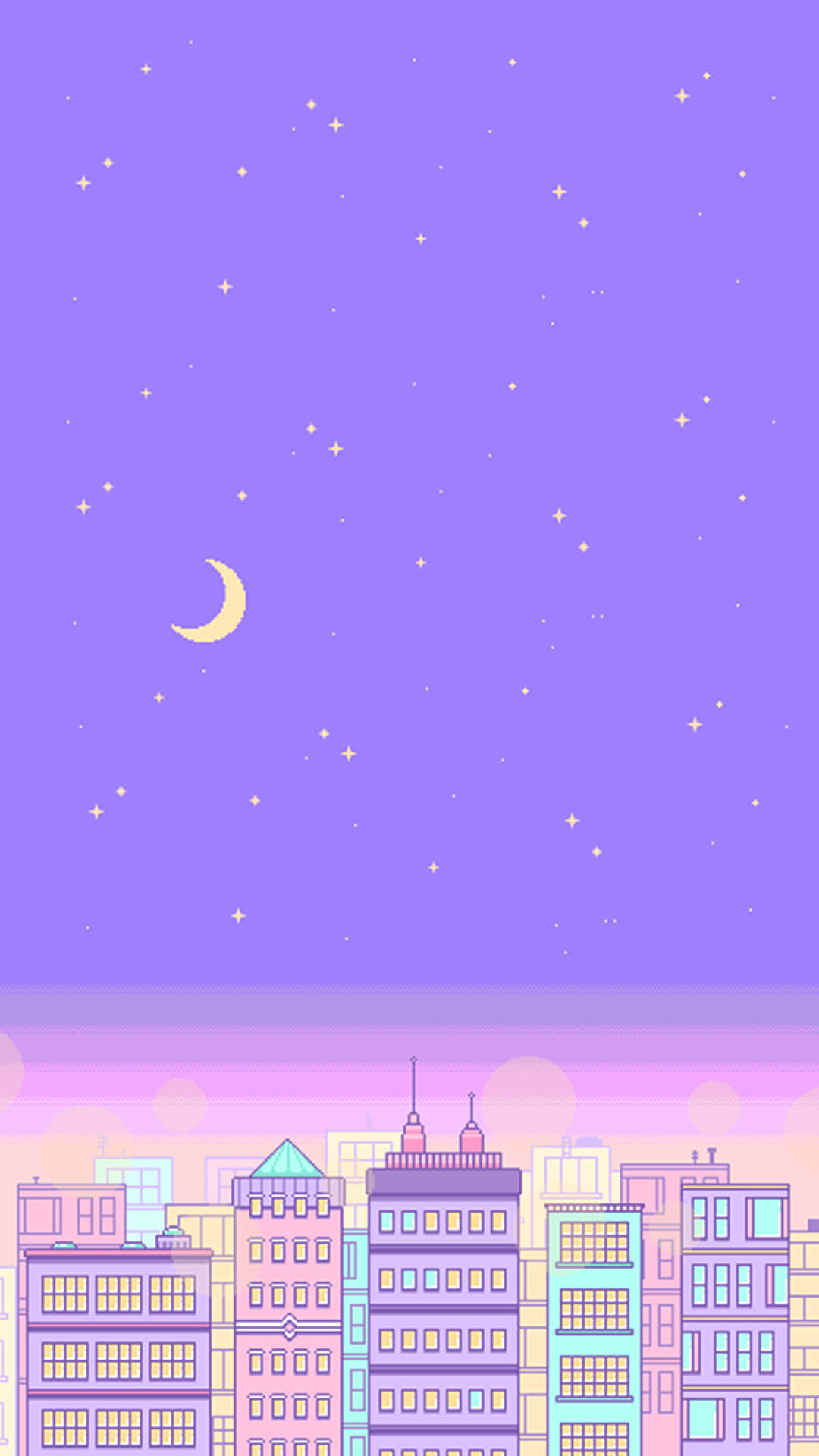 Cute Purple Aesthetic Pixelated City Background