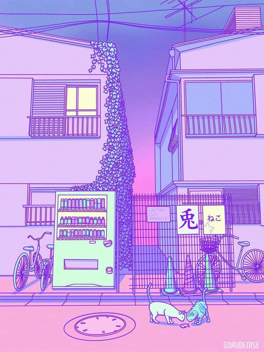 Cute Purple Aesthetic Street Cat Pixel Art