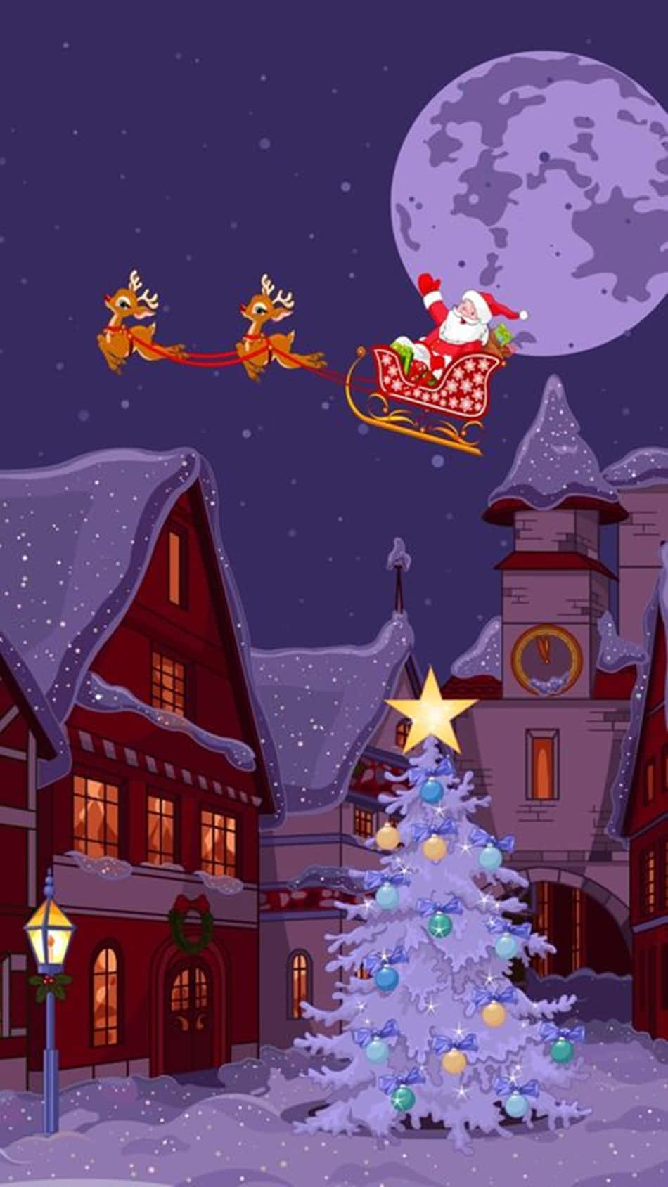 Cute Purple Christmas Village Background