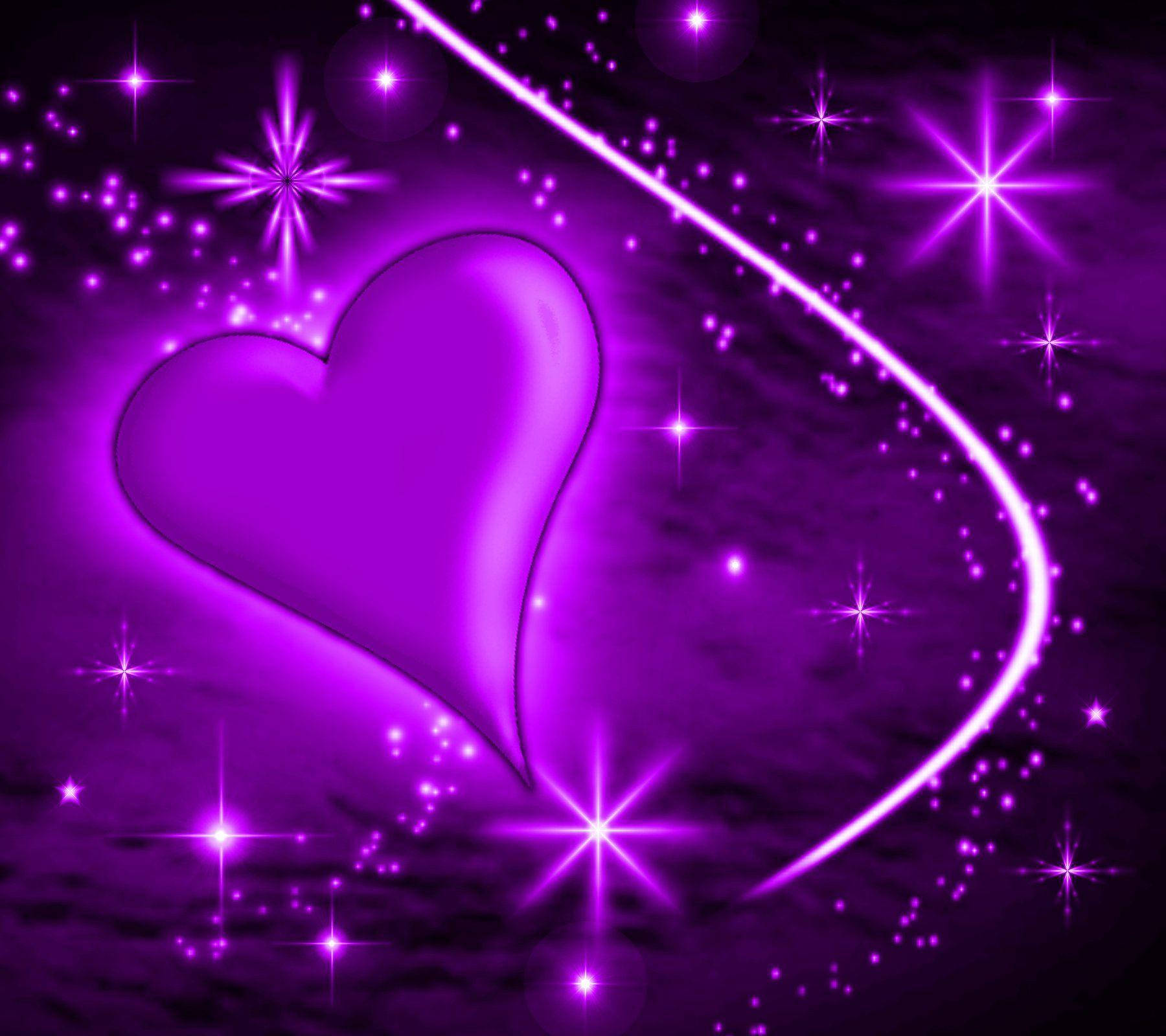 Cute Purple Galaxy Heart Twinkling Background