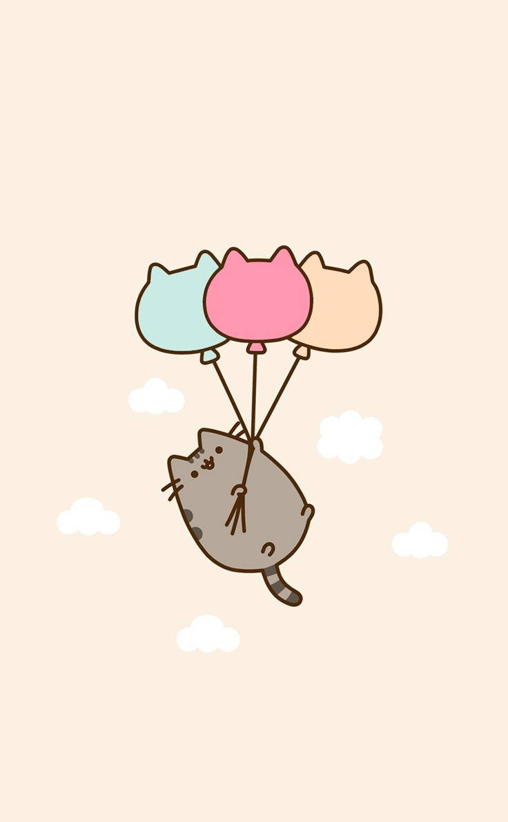 Cute Pusheen Cat With Balloons Background