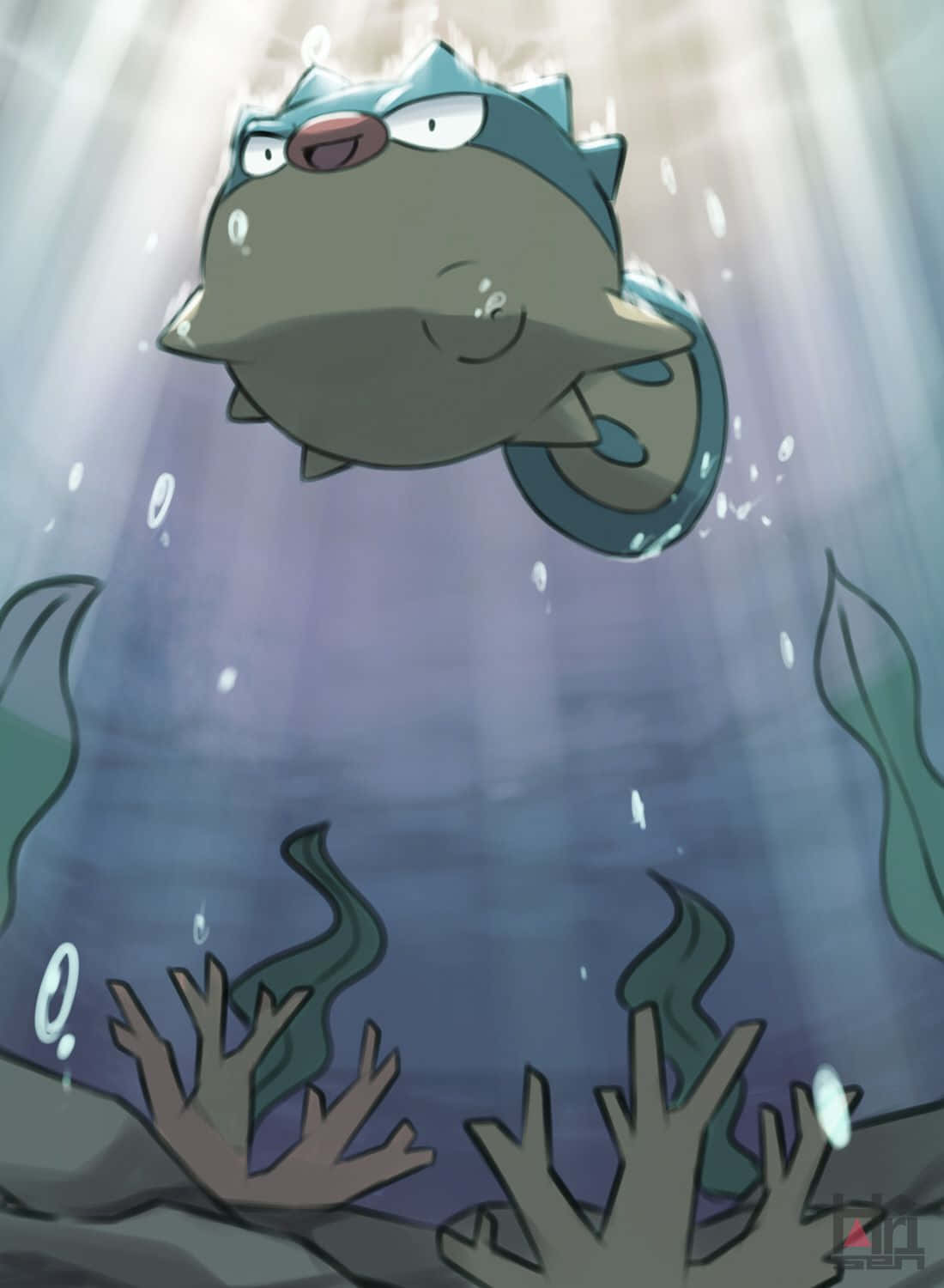 Cute Qwilfish Swimming Above Corals