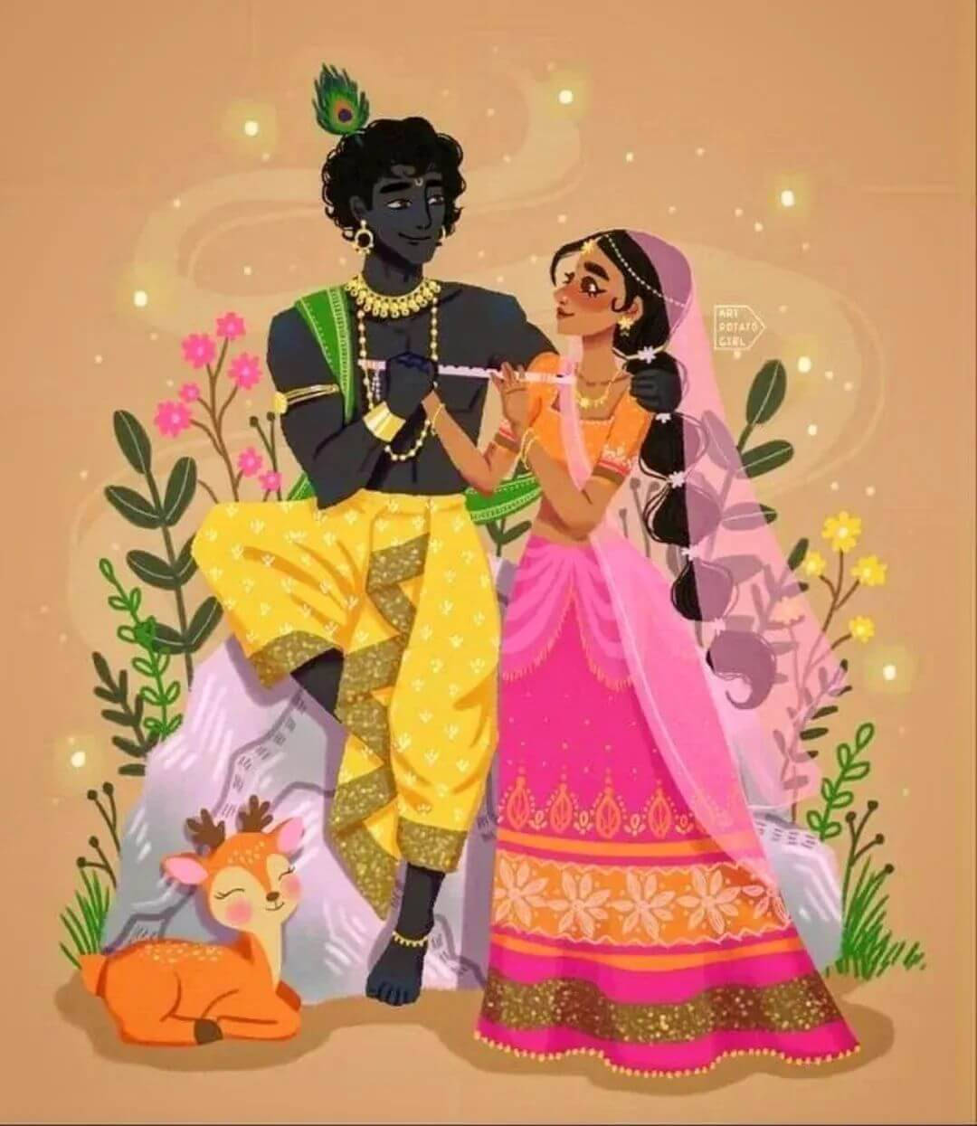 Cute Radha Krishna 3d Art Background