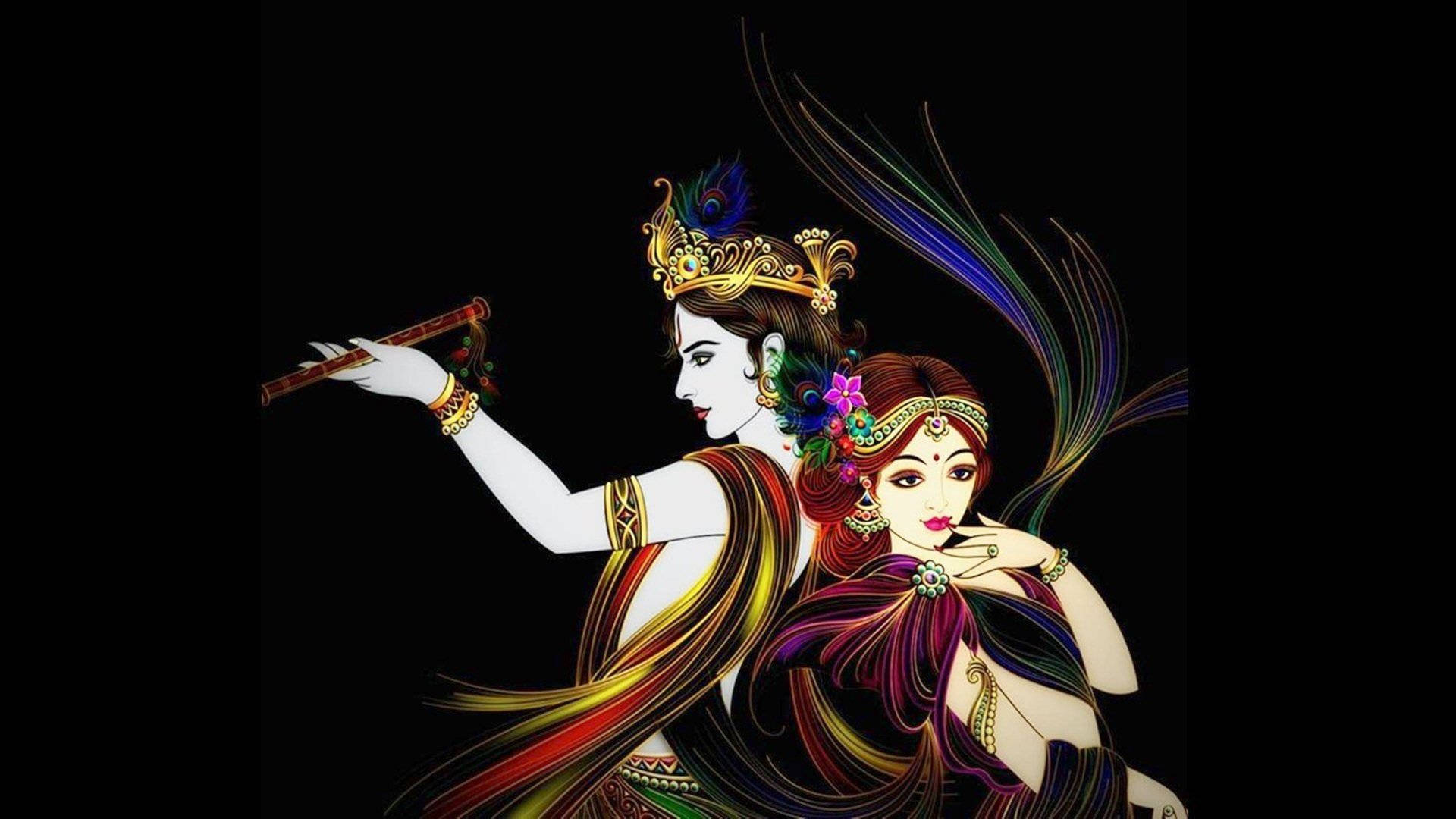 Cute Radha-krishna Black Background Background